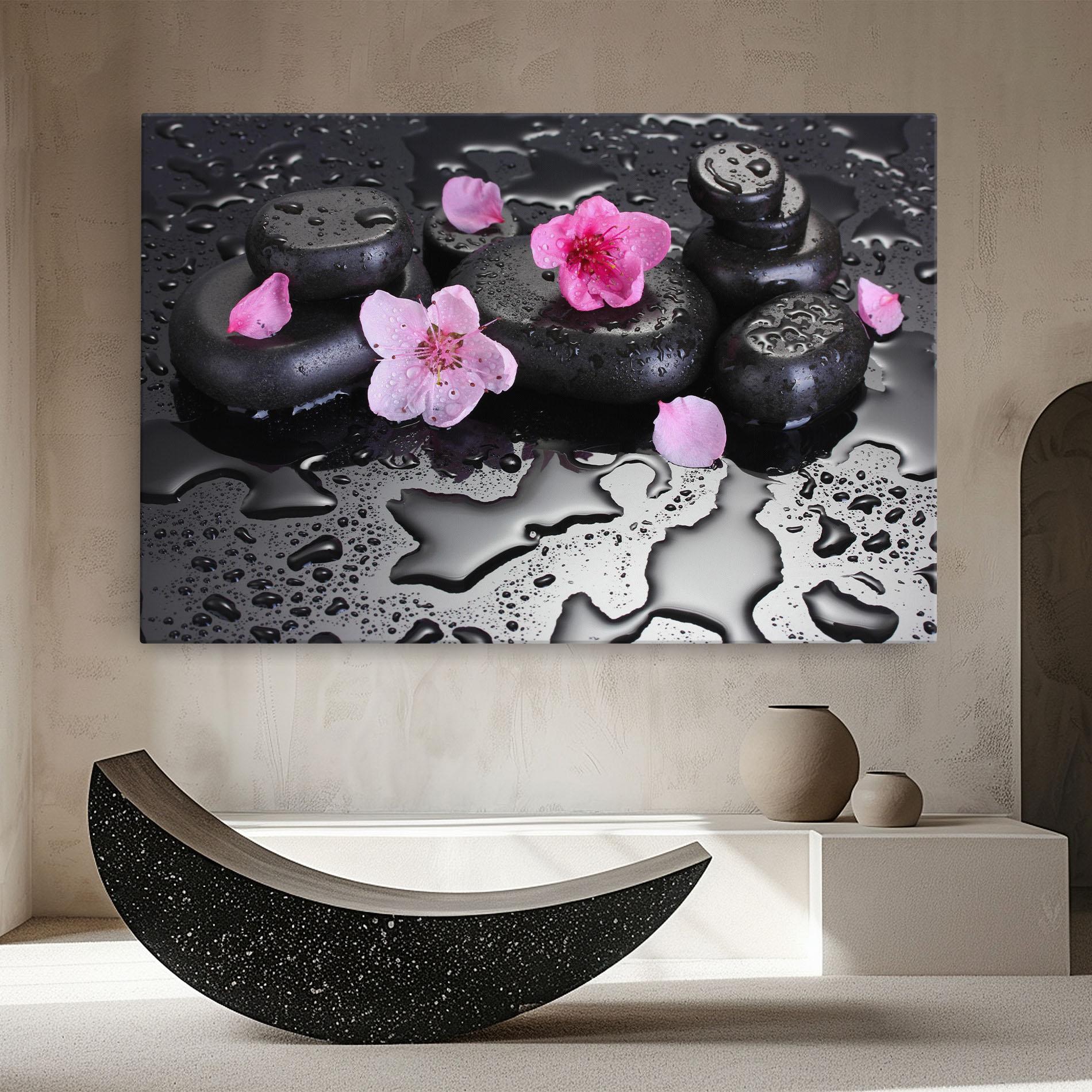Leinwandbild Pink Flowers Stones mockup 8