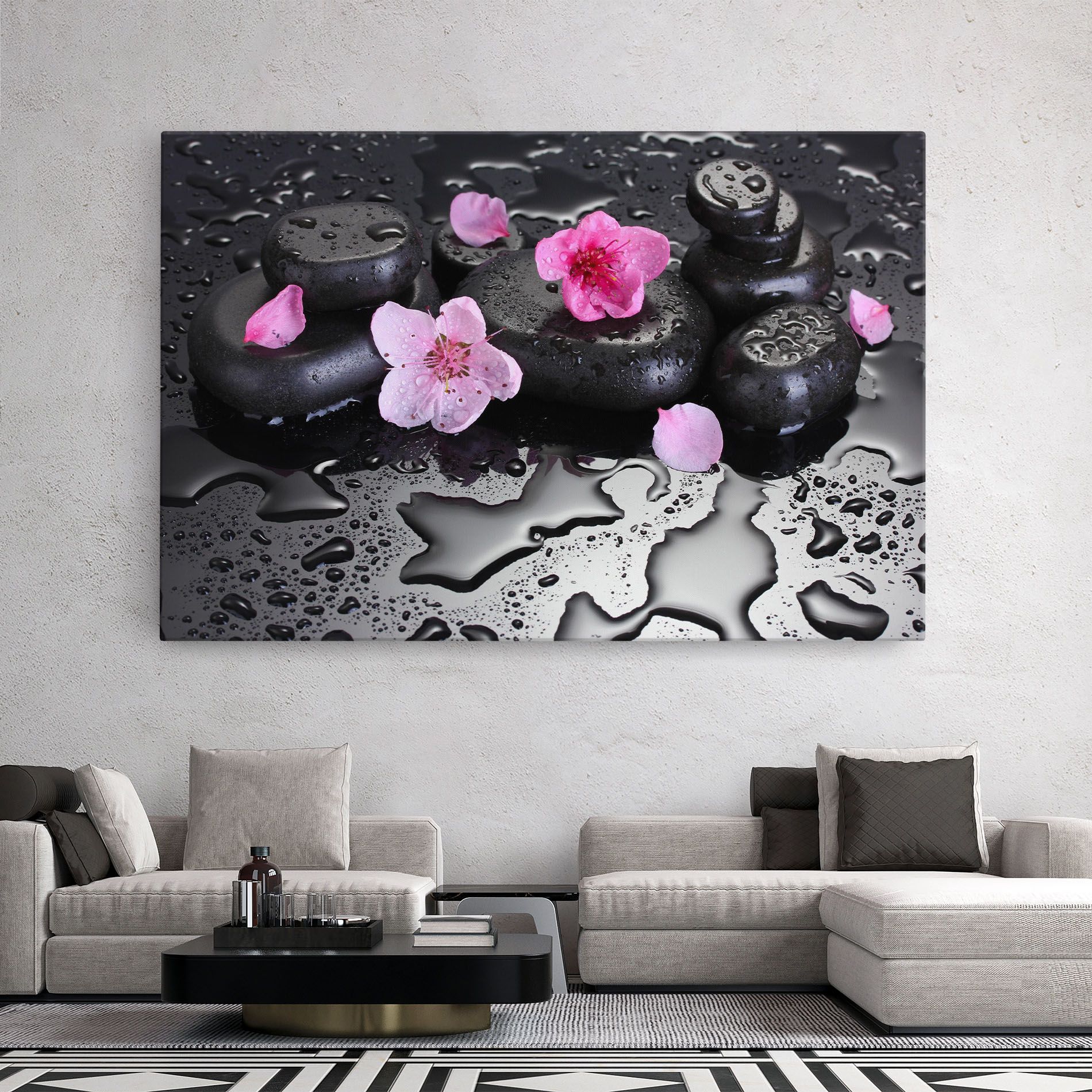 Pink Flowers Stones mockup 2