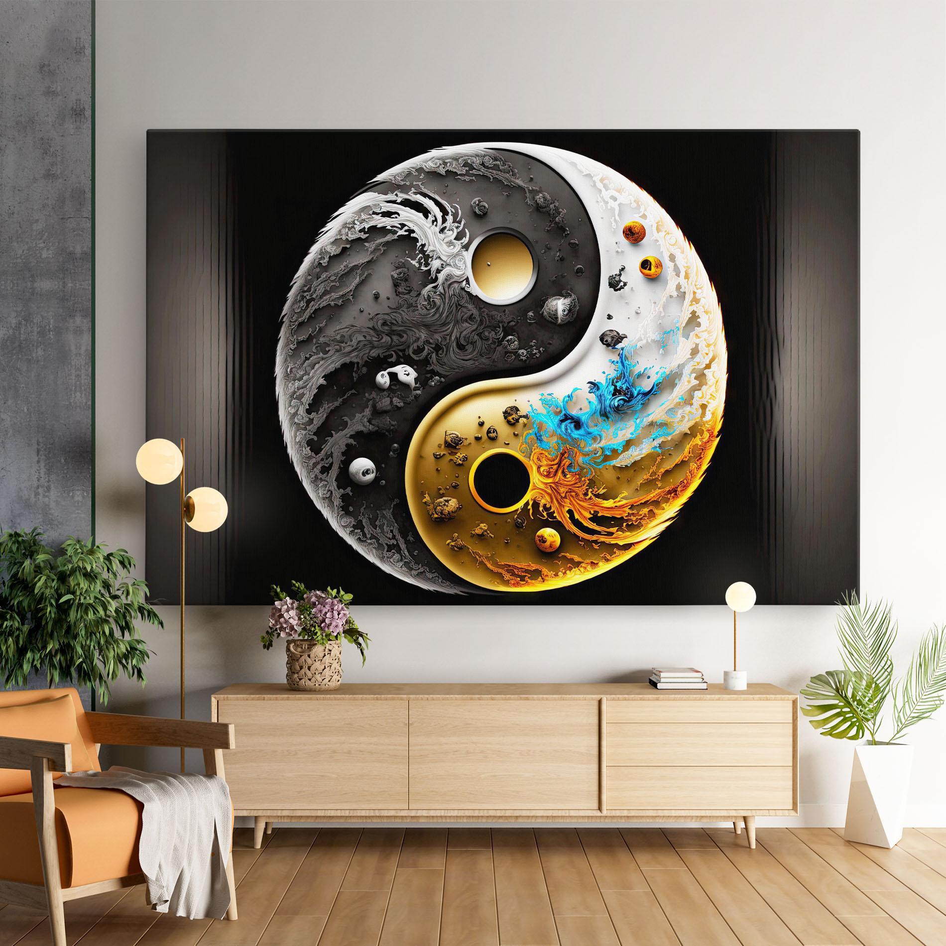 Leinwandbild Black Yellow Yinyang mockup 9