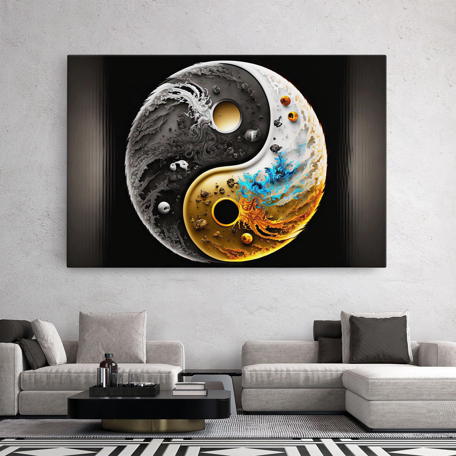Leinwandbild Black Yellow Yinyang mockup 2