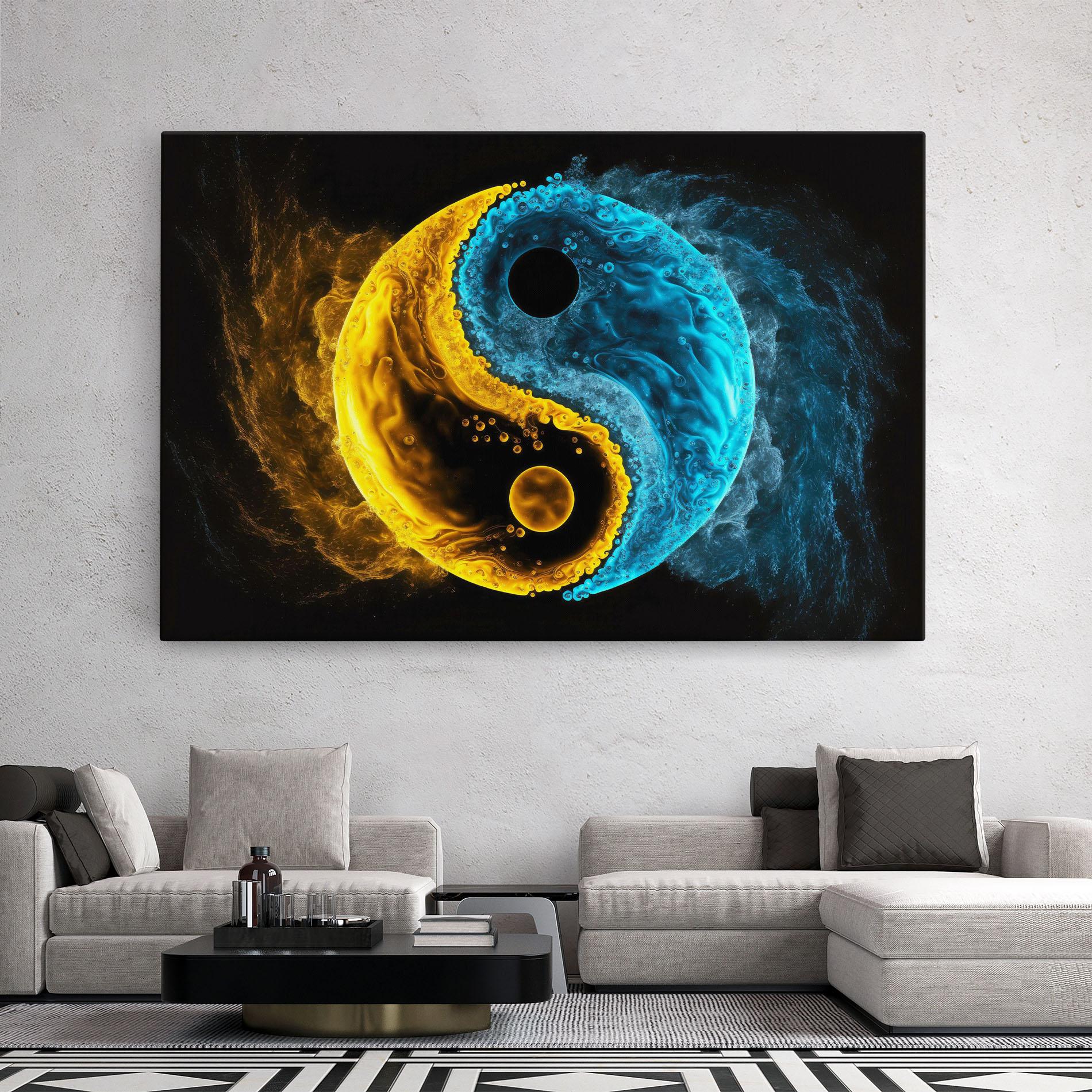 Leinwandbild Yellow Blue Yinyang mockup 2