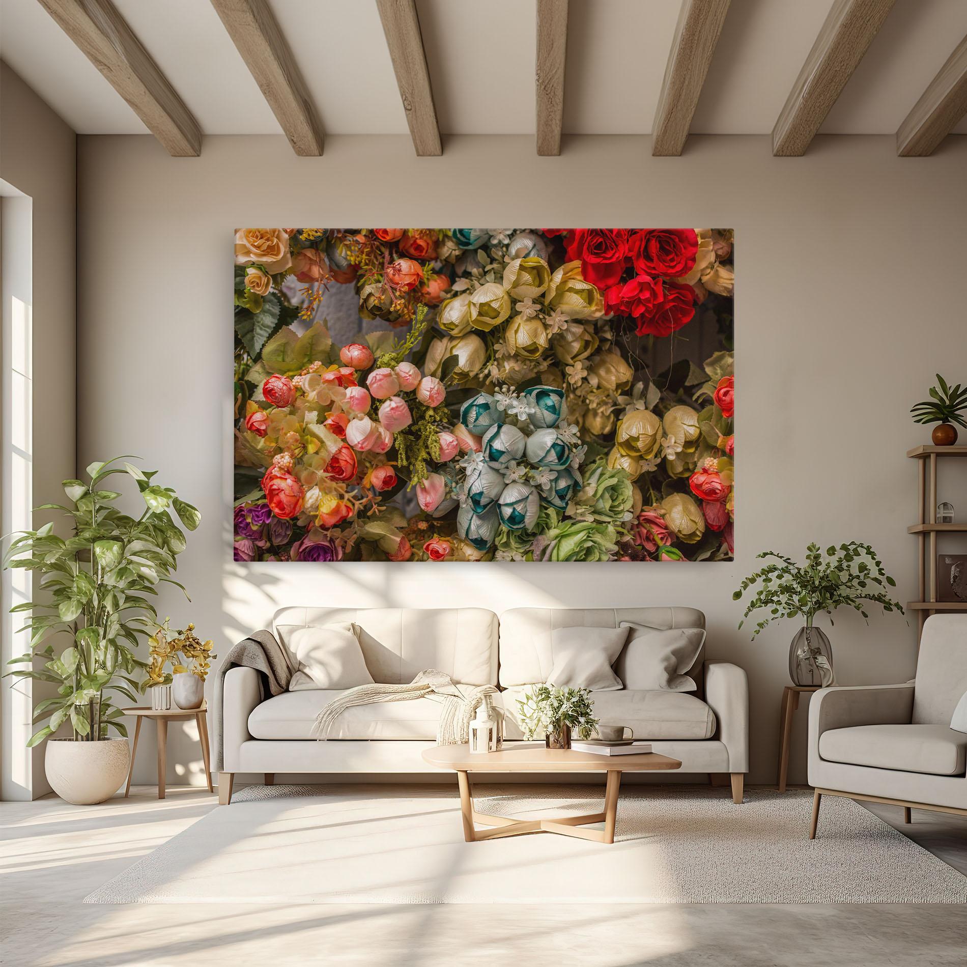 Leinwandbild Fake Flowers Wall mockup 6