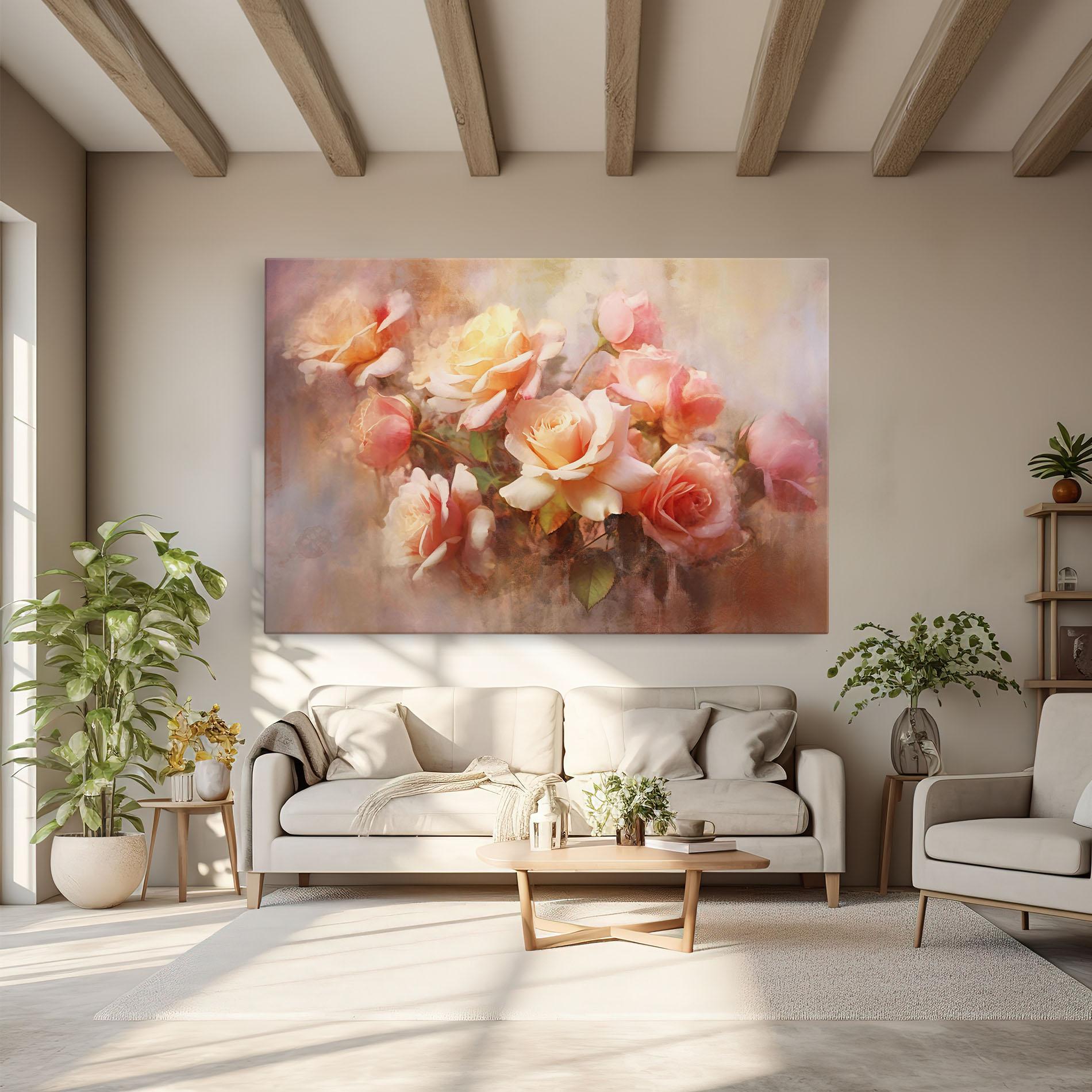 Leinwandbild Roses Bouquet Painting mockup 6