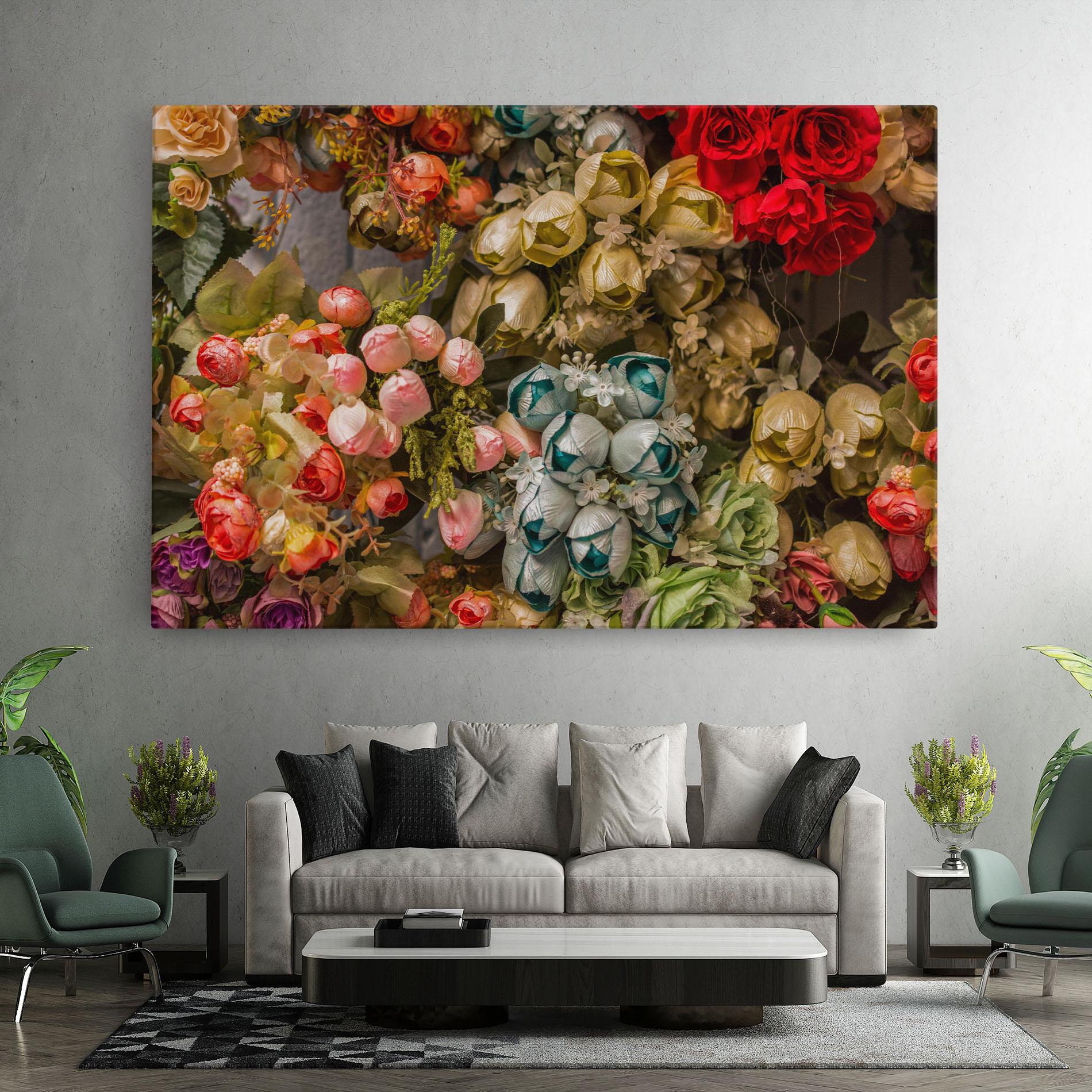 Leinwandbild Fake Flowers Wall mockup 7