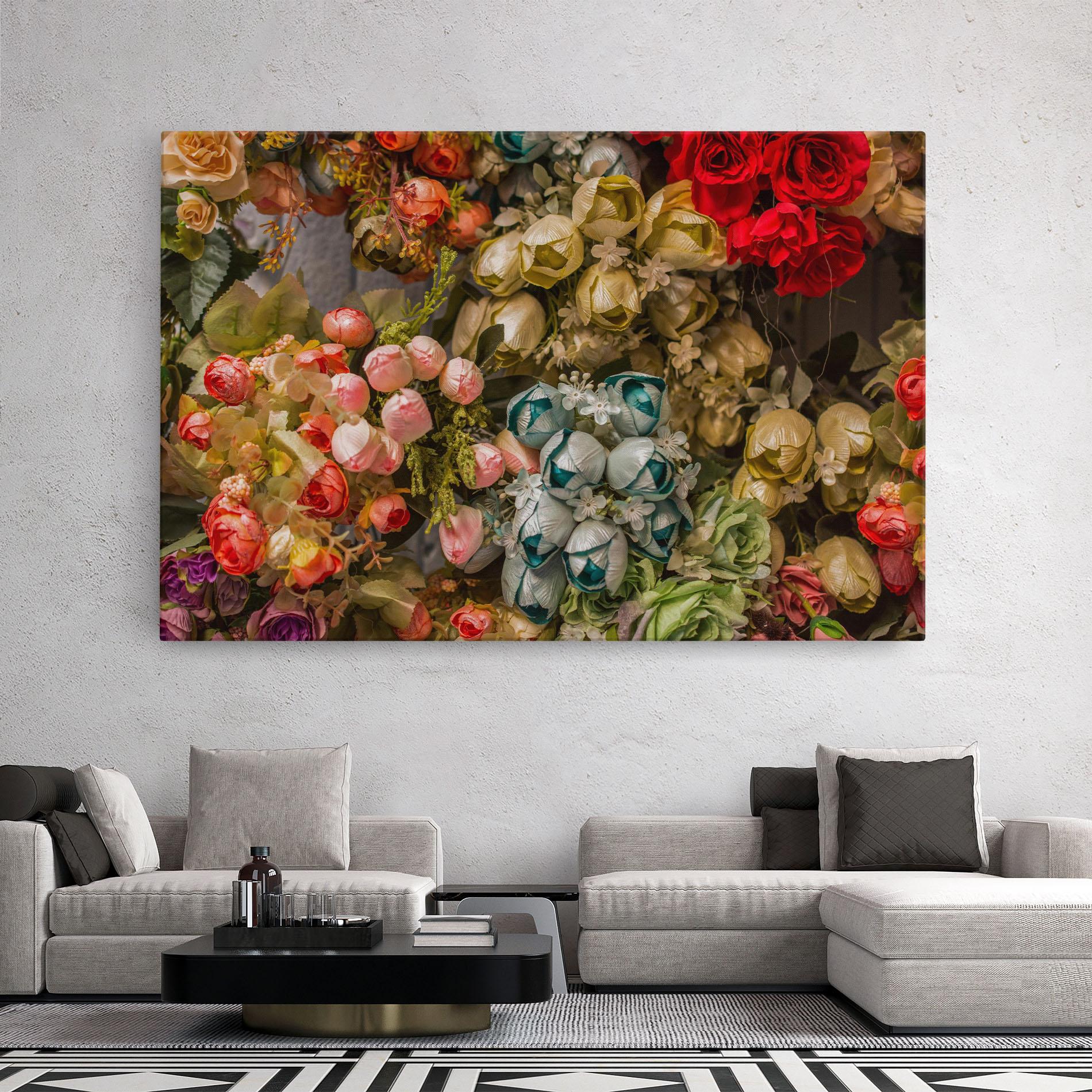 Leinwandbild Fake Flowers Wall mockup 2