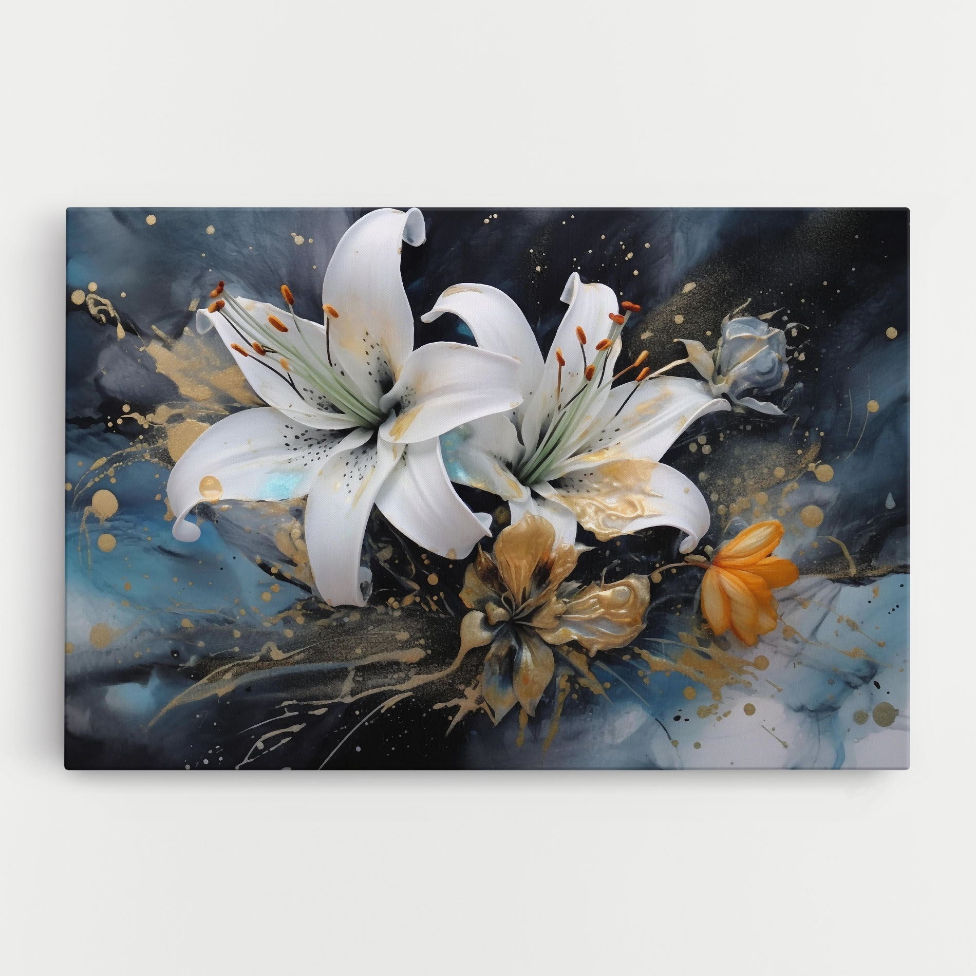 Leinwandbild Lily On Blue Painting