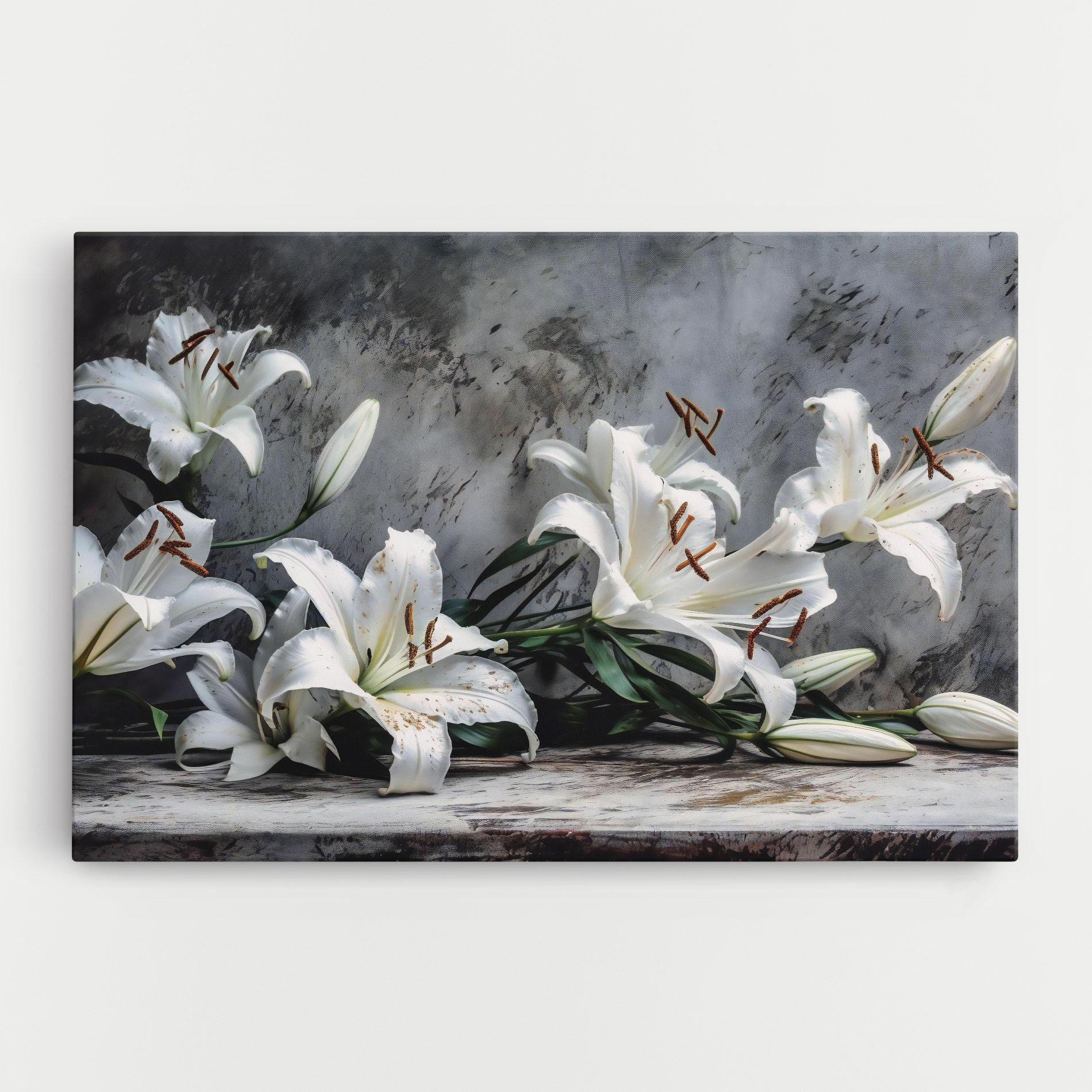 Leinwandbild White Pretty Lily On Grey mockup 0