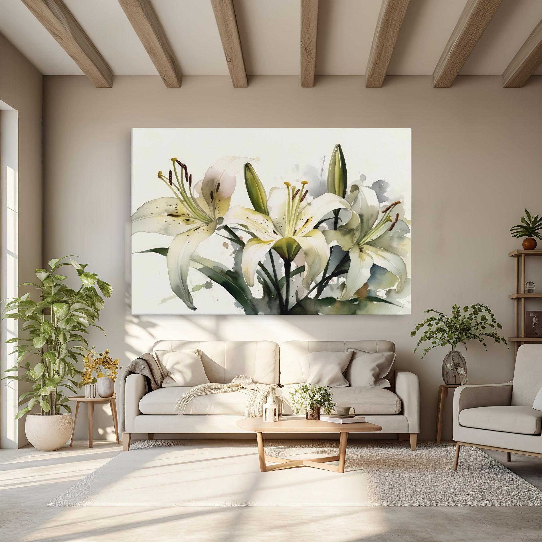 Leinwandbild Cute White Lily Painting mockup 6