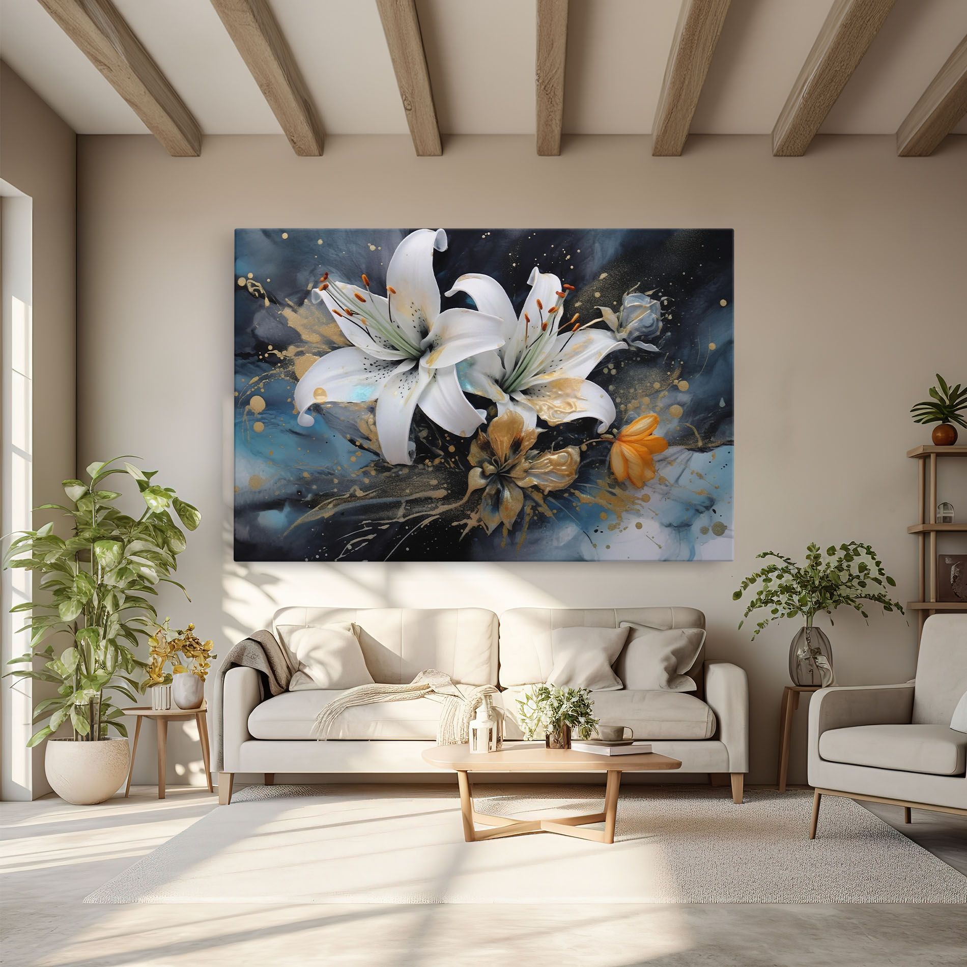 Leinwandbild Lily On Blue Painting