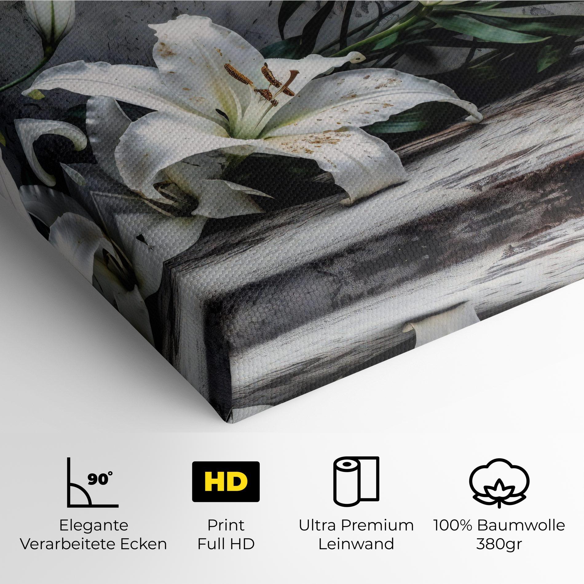Leinwandbild White Pretty Lily On Grey mockup 4
