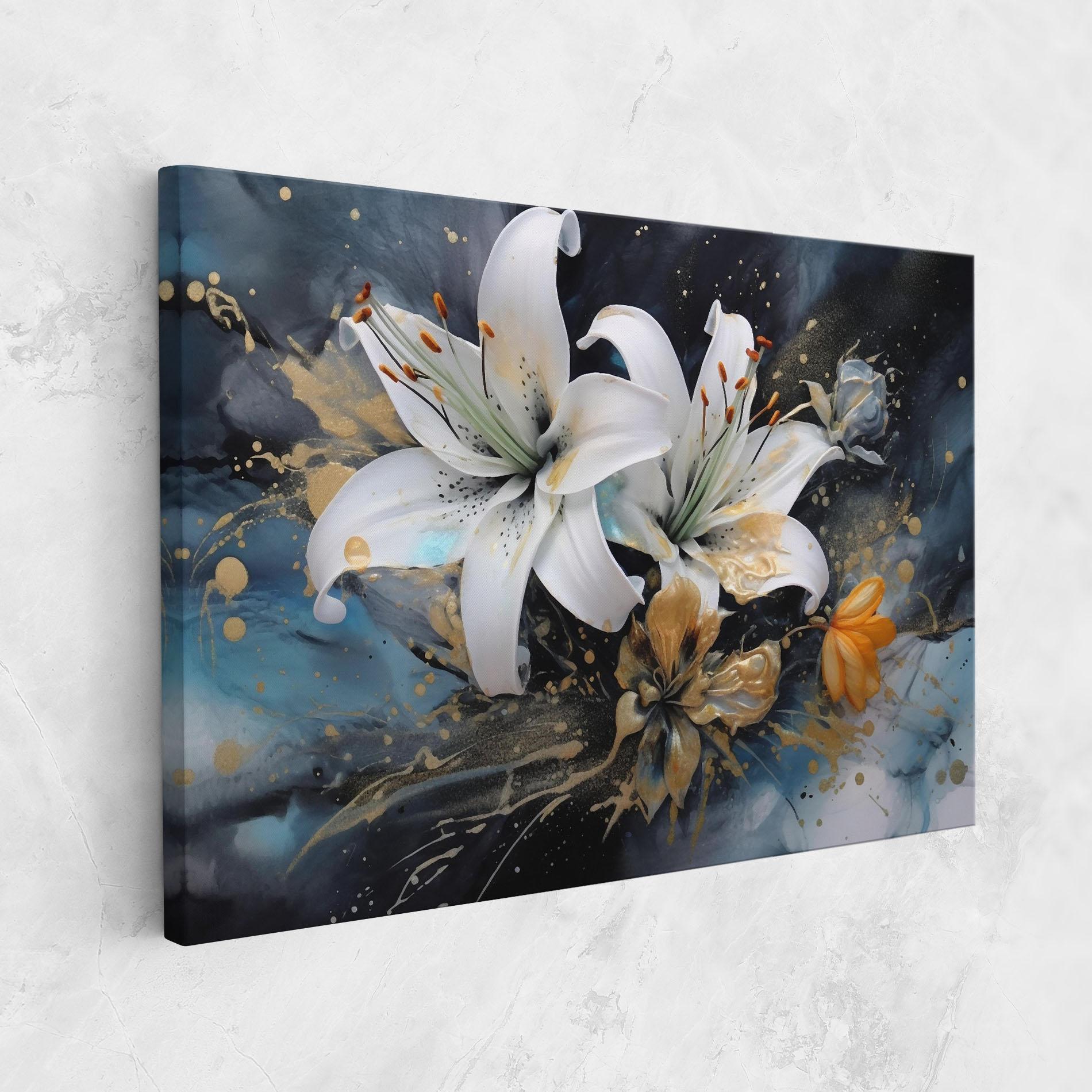 Leinwandbild Lily On Blue Painting mockup 1