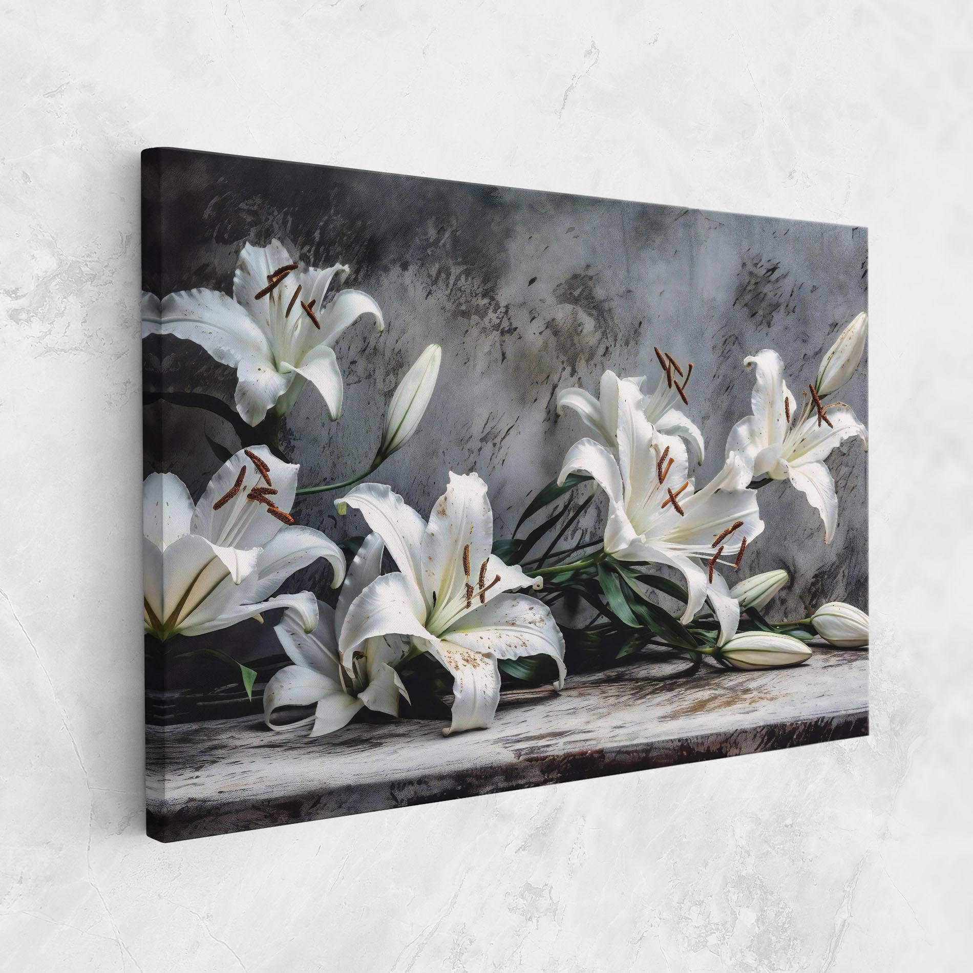 Leinwandbild White Pretty Lily On Grey mockup 1