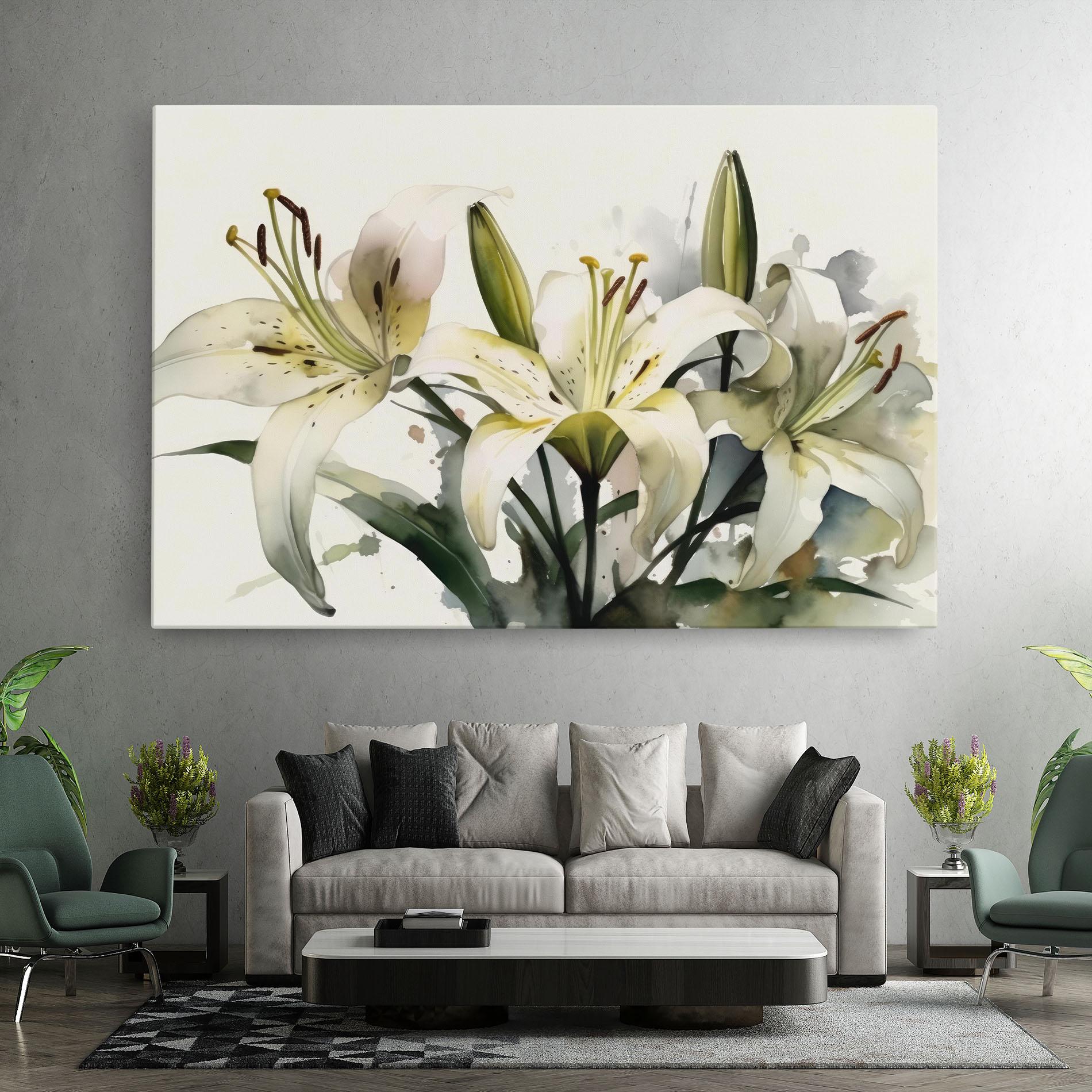 Leinwandbild Cute White Lily Painting mockup 7