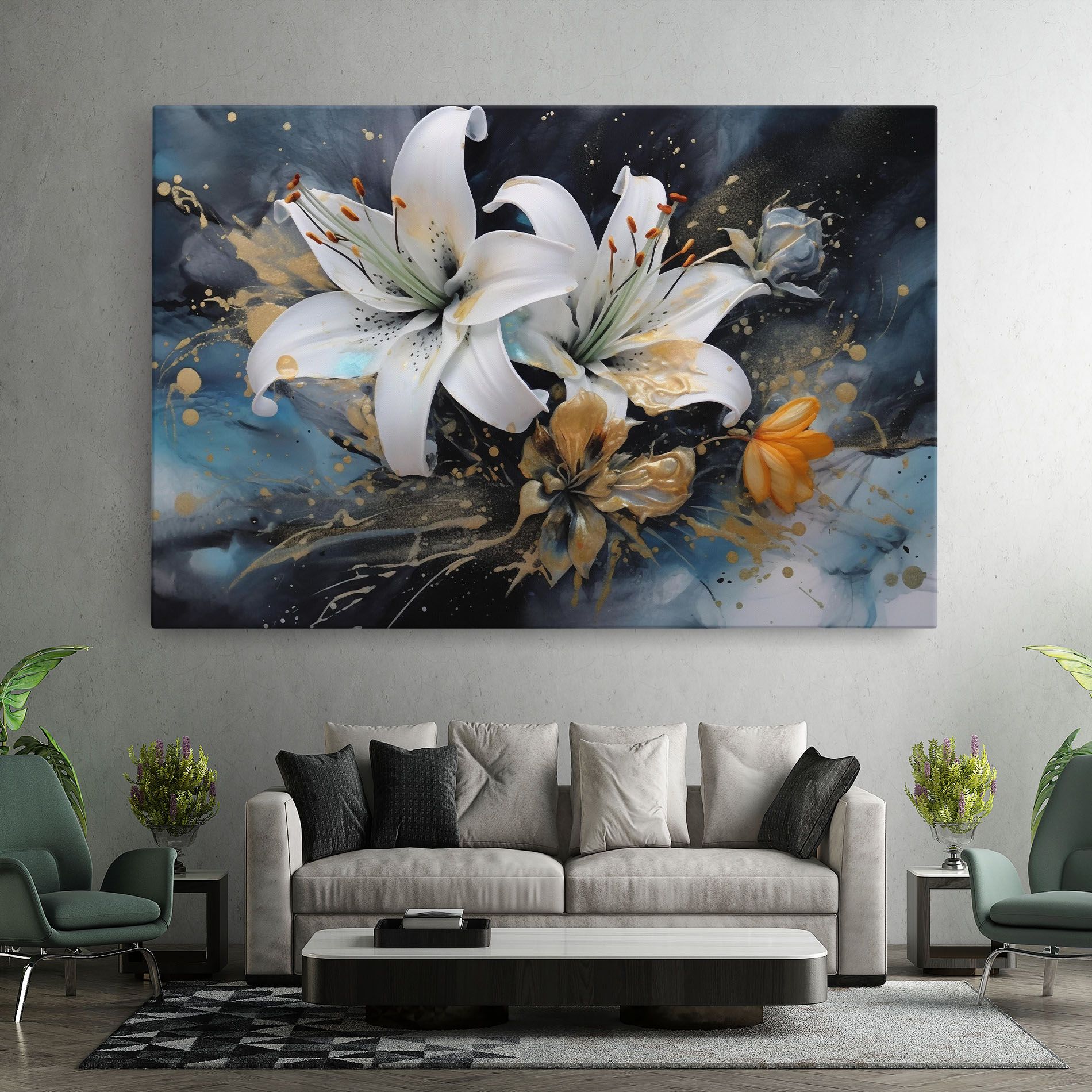 Lily On Blue Painting mockup 7