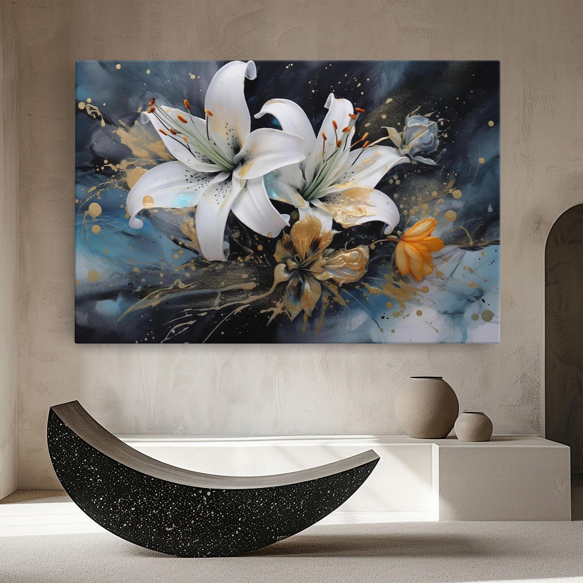 Leinwandbild Lily On Blue Painting mockup 8