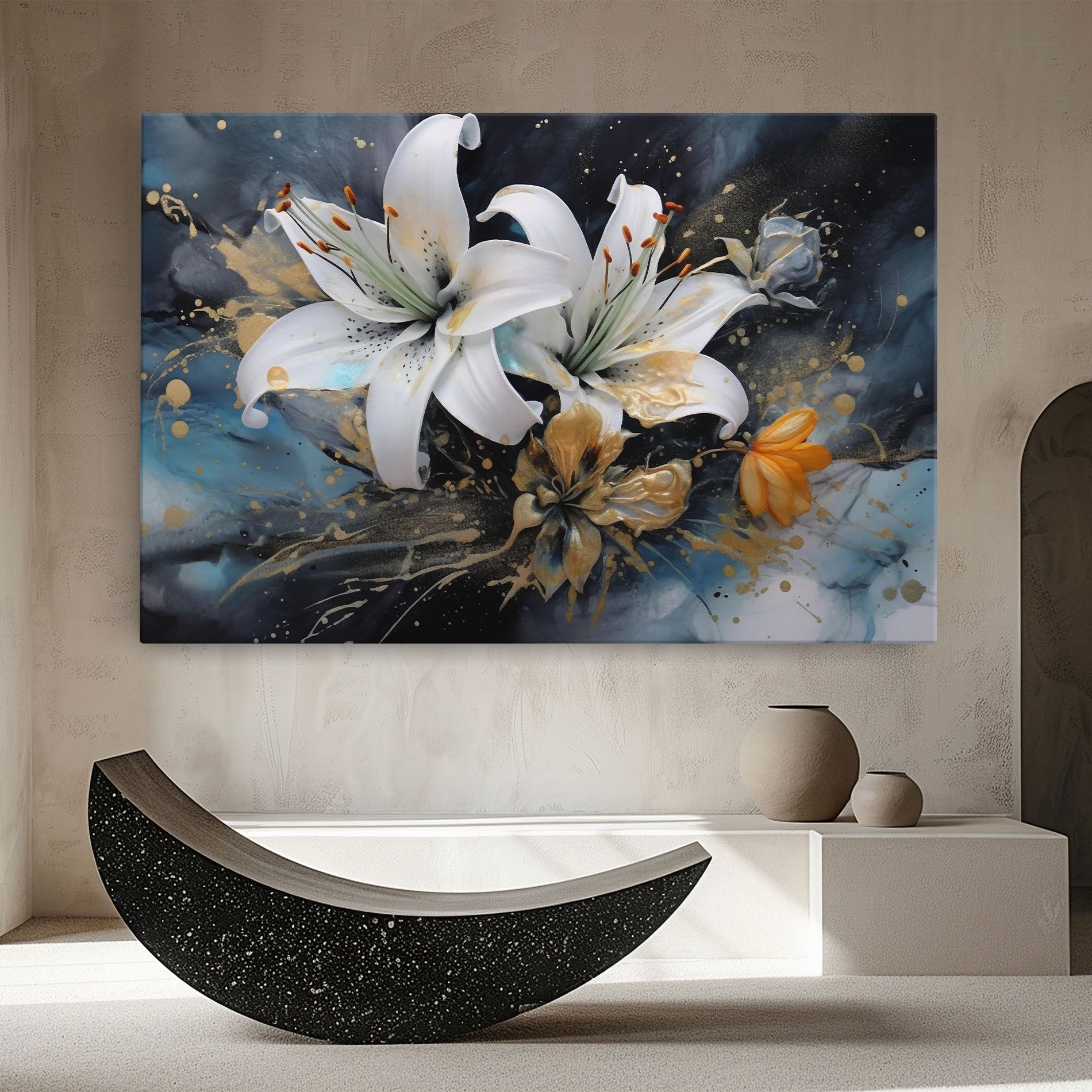 Lily On Blue Painting mockup 8