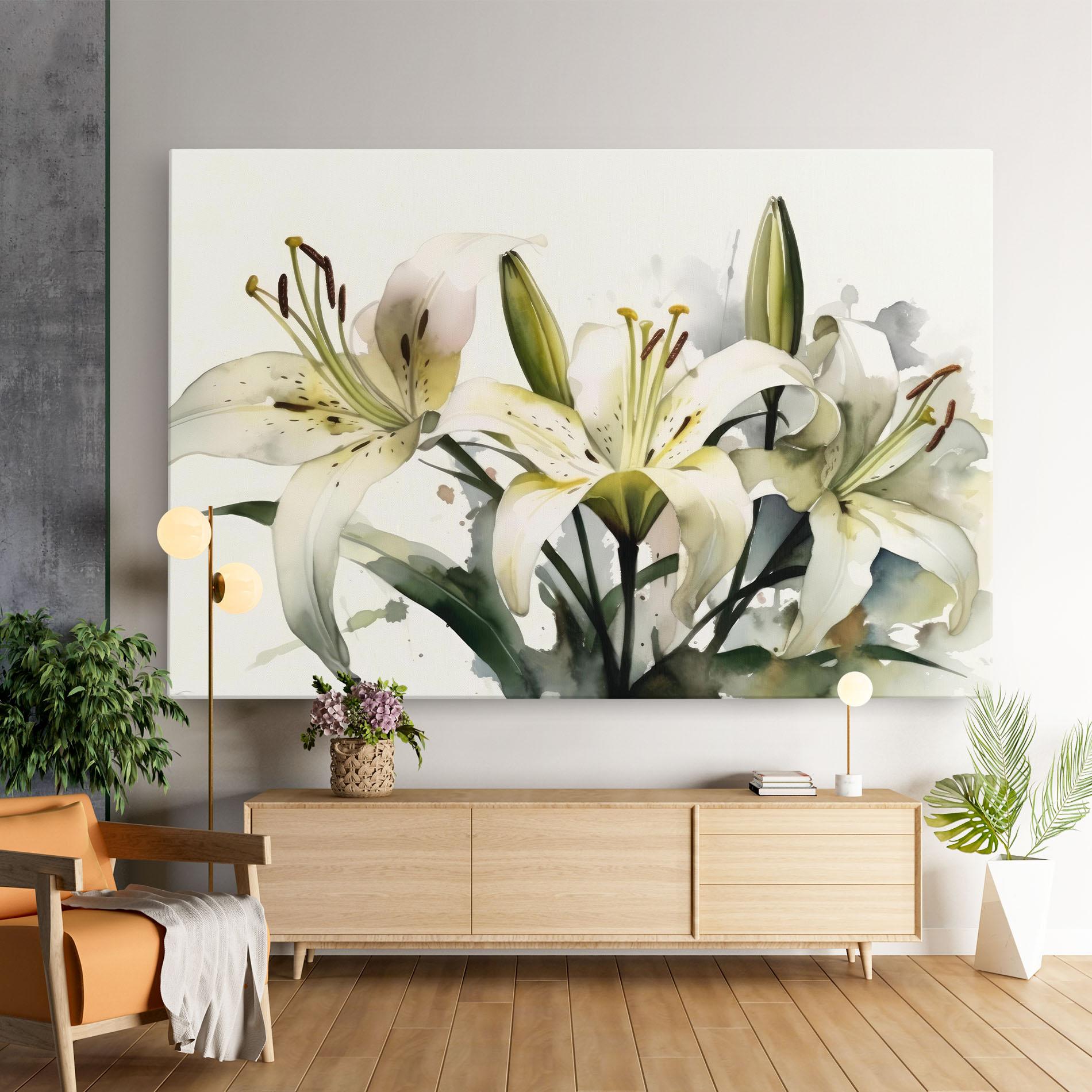 Leinwandbild Cute White Lily Painting mockup 9