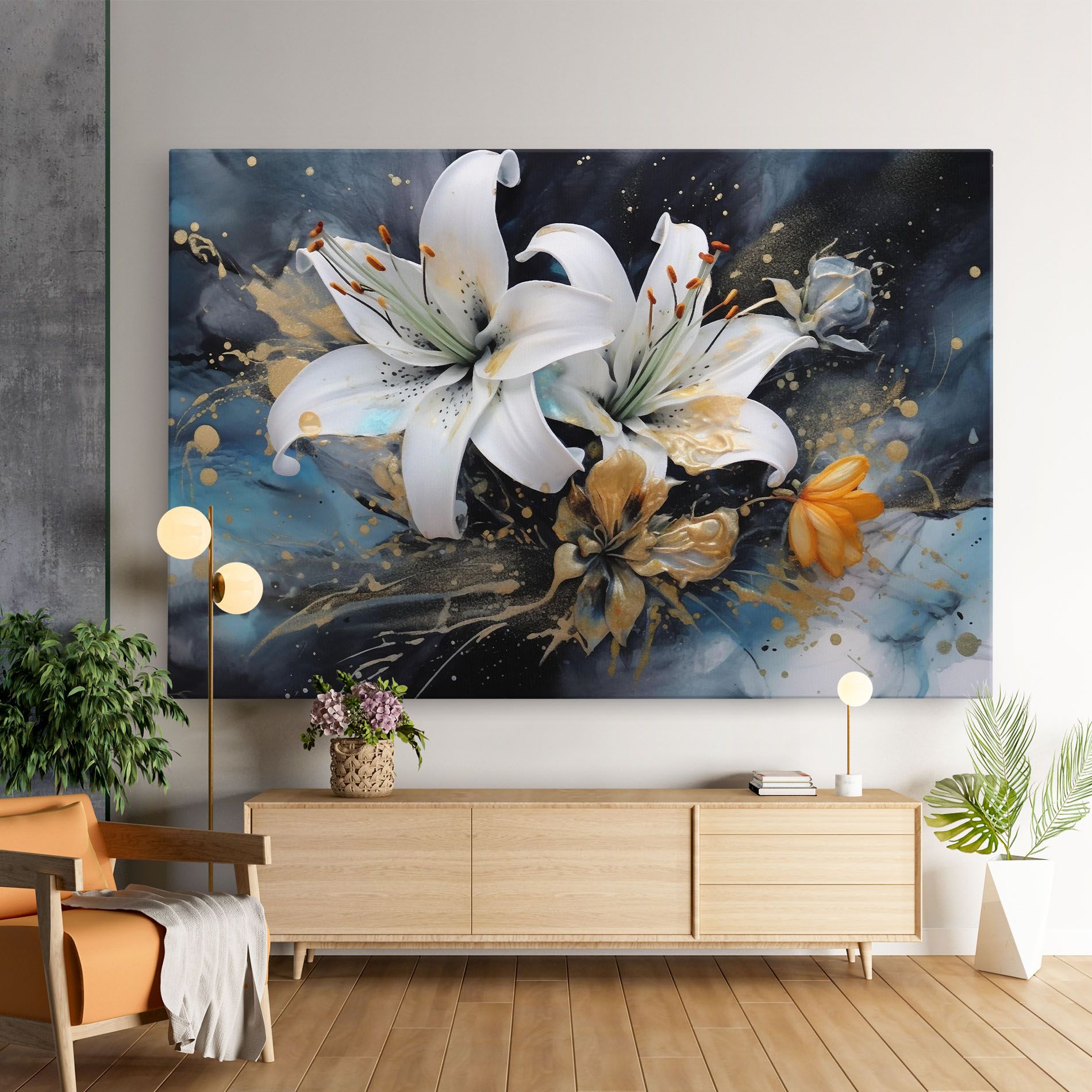 Lily On Blue Painting mockup 9