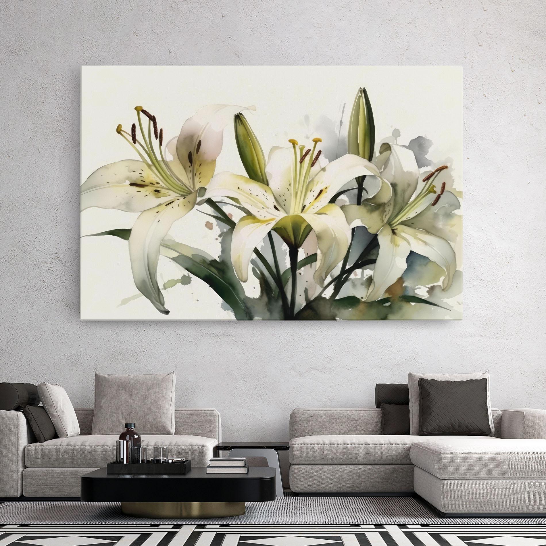 Leinwandbild Cute White Lily Painting mockup 2