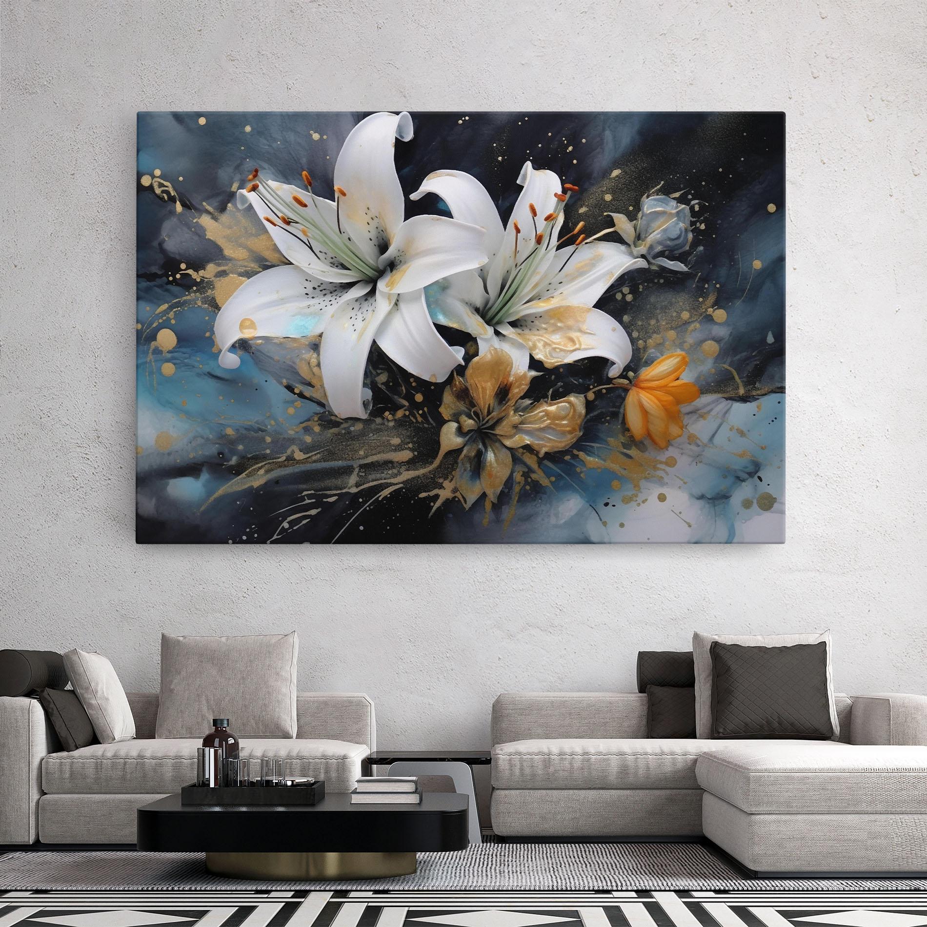 Leinwandbild Lily On Blue Painting mockup 2
