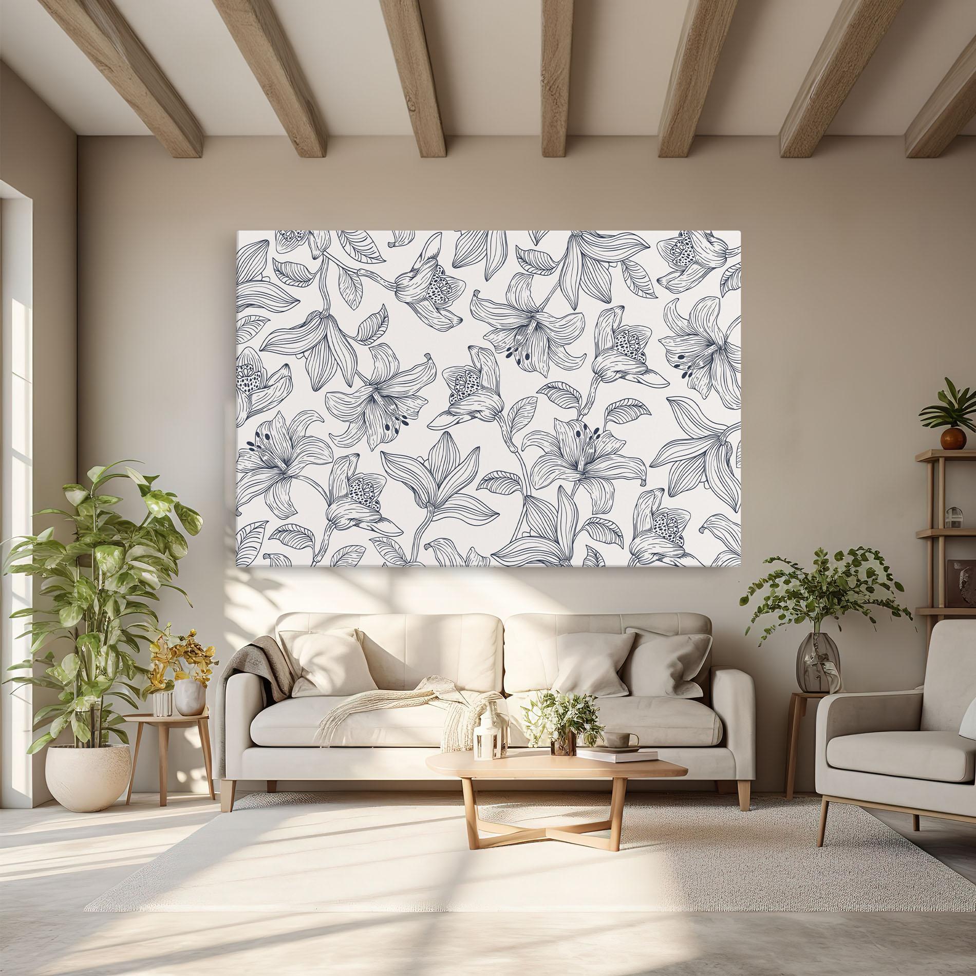 Leinwandbild Blue Patern Flower mockup 6