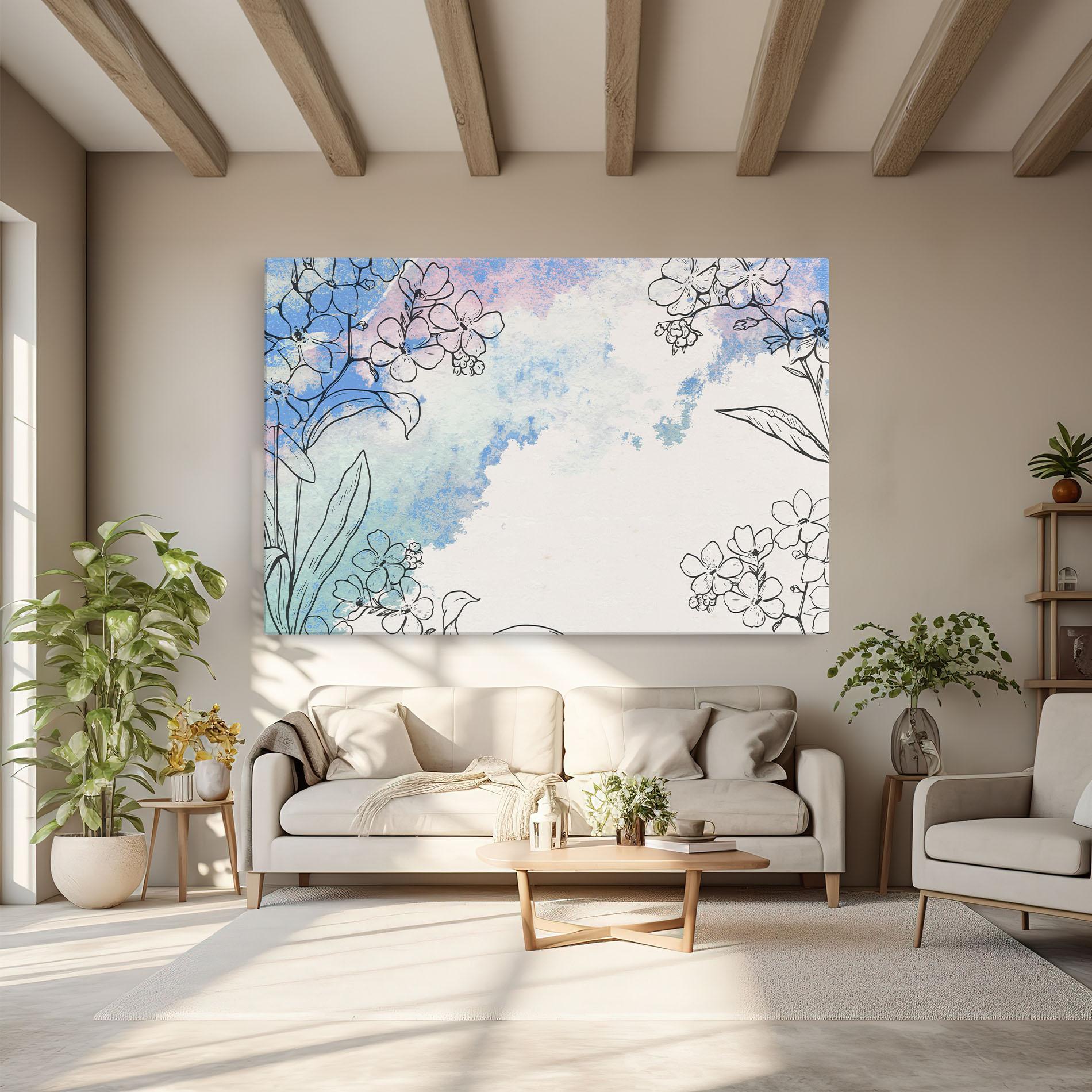 Leinwandbild Blue Watercolor Flower mockup 6