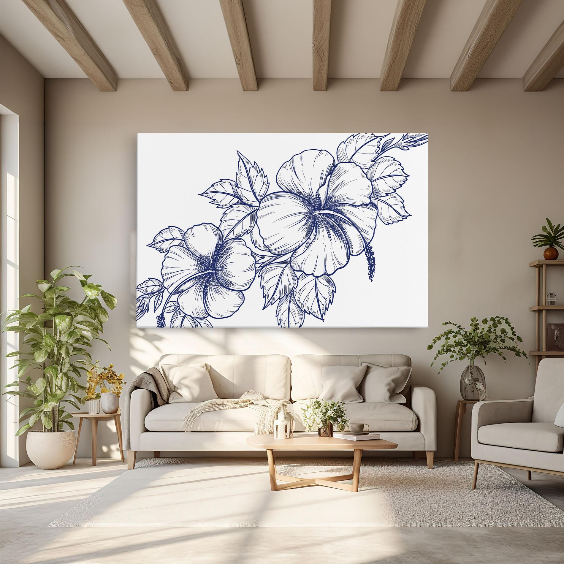 Leinwandbild Dark Blue Line Flower mockup 6