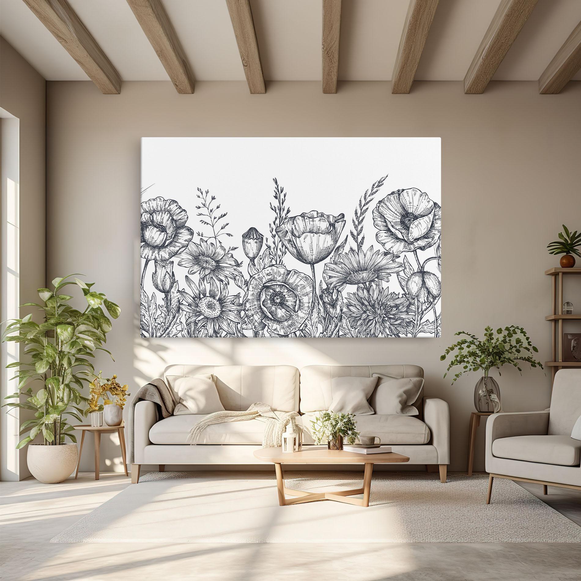 Leinwandbild Flower Grey Line mockup 6