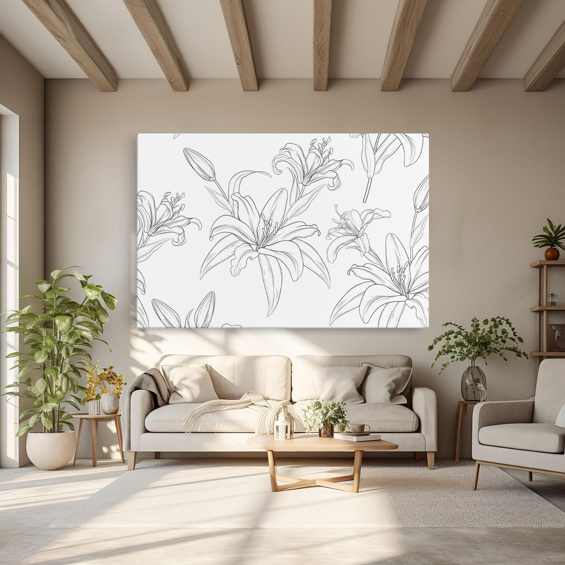 Leinwandbild Grey Line Flower mockup 6