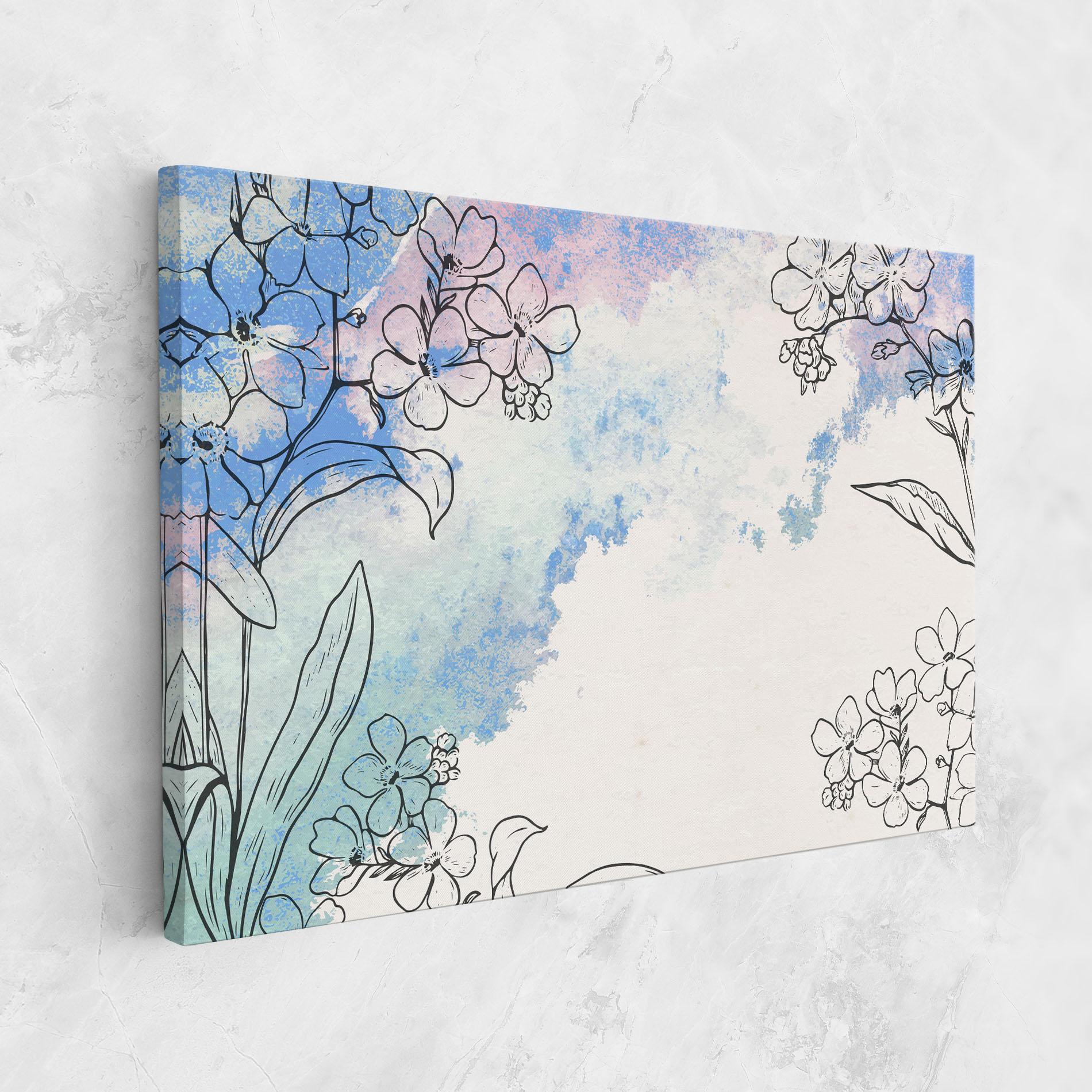 Leinwandbild Blue Watercolor Flower mockup 1