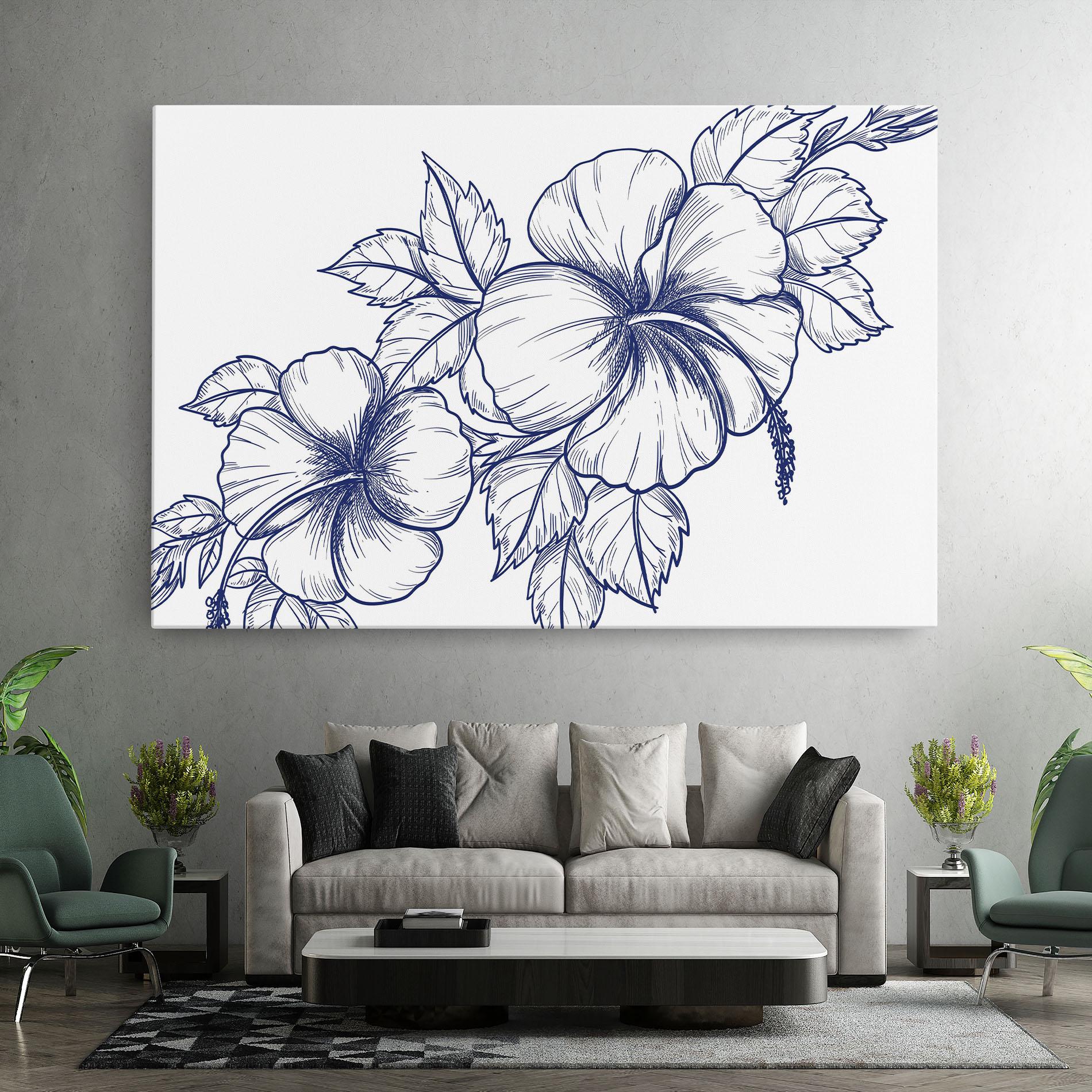 Leinwandbild Dark Blue Line Flower mockup 7