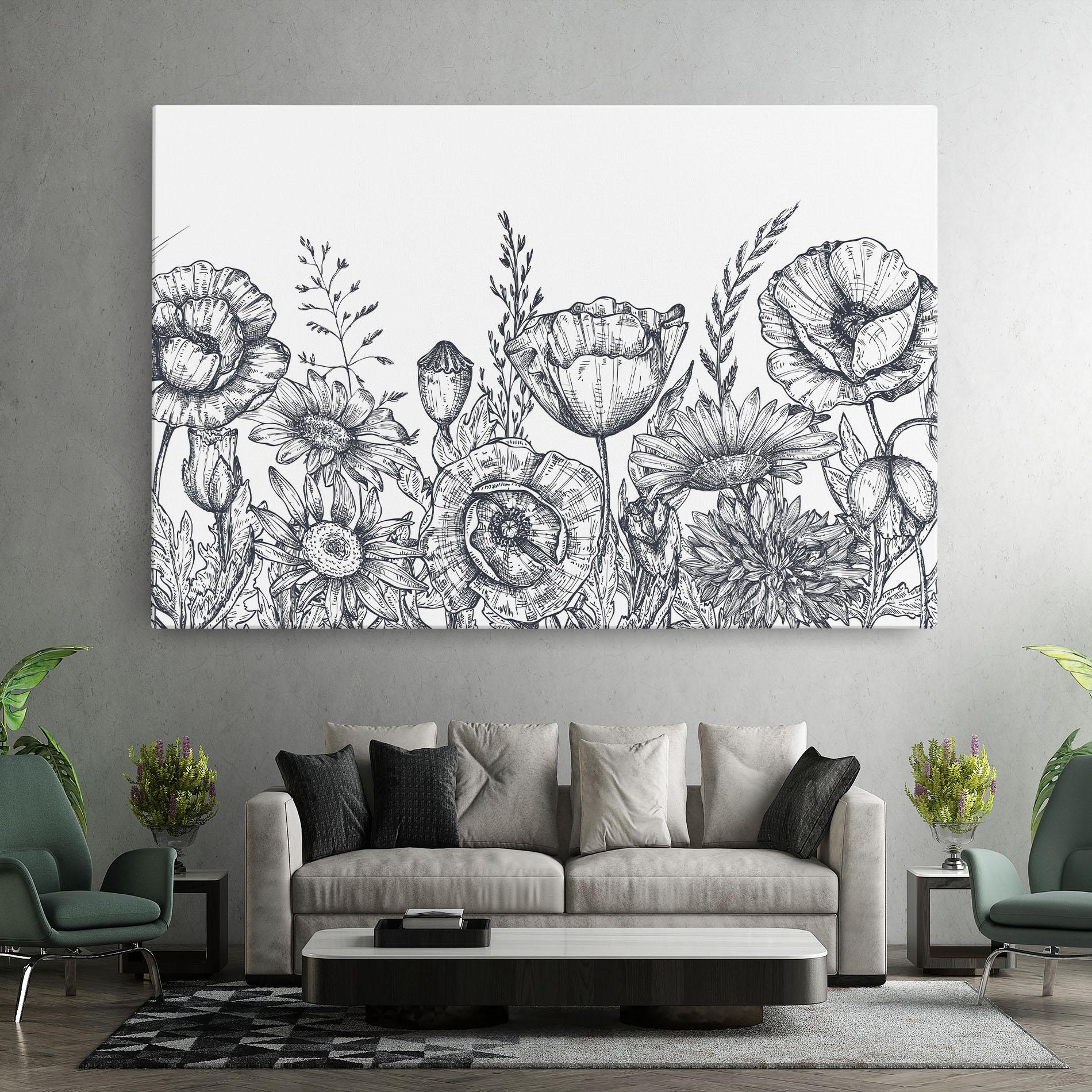 Leinwandbild Flower Grey Line mockup 7