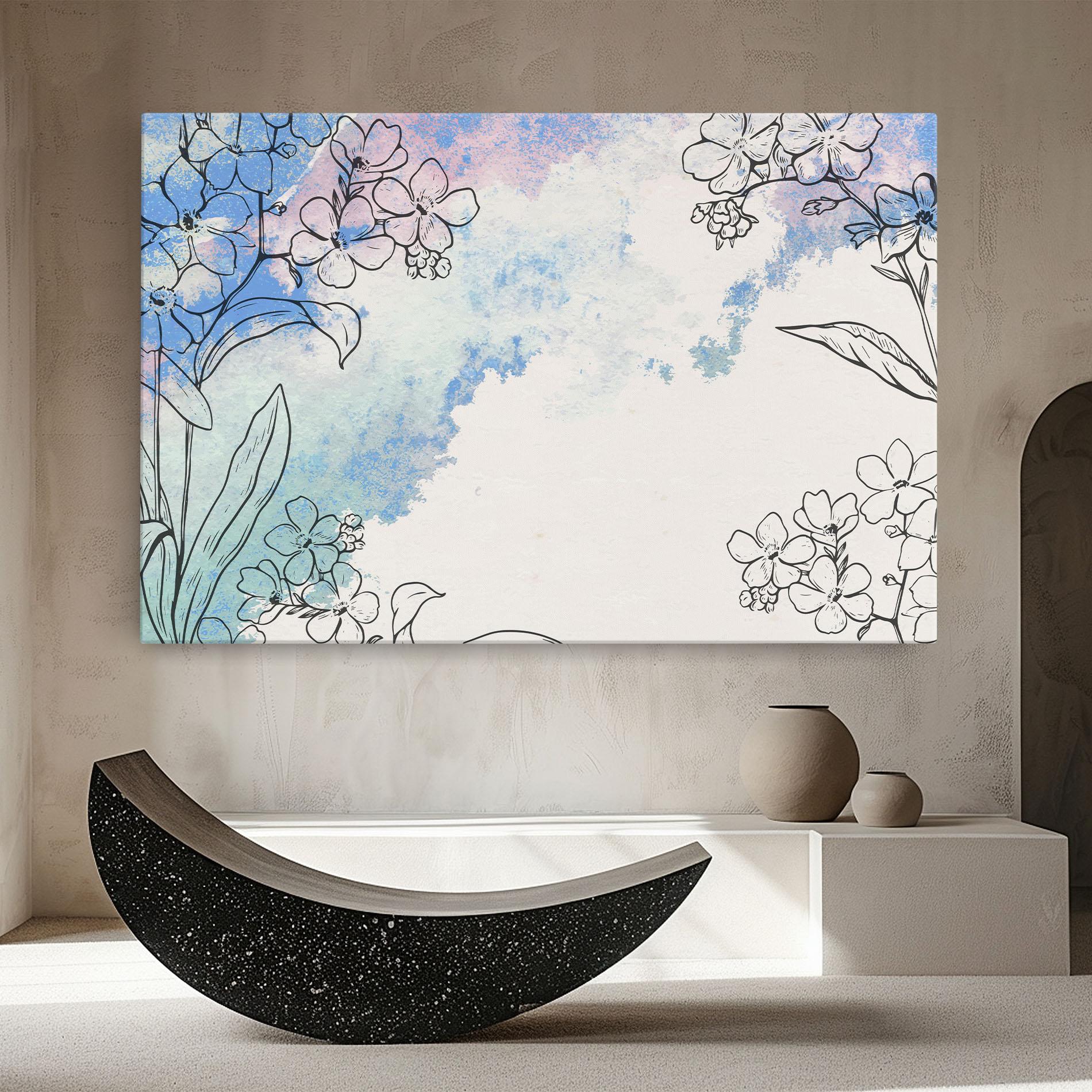 Leinwandbild Blue Watercolor Flower mockup 8