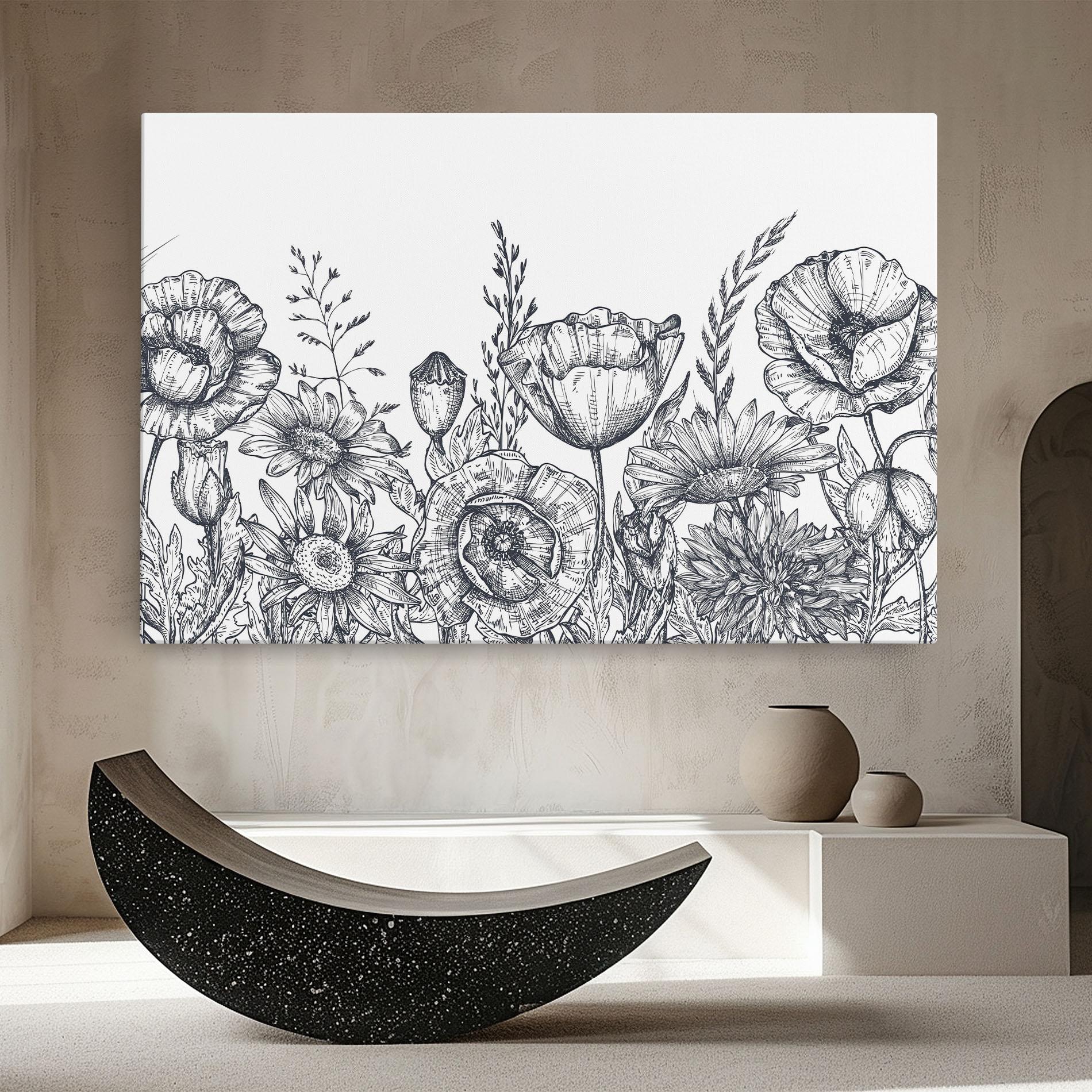 Leinwandbild Flower Grey Line mockup 8