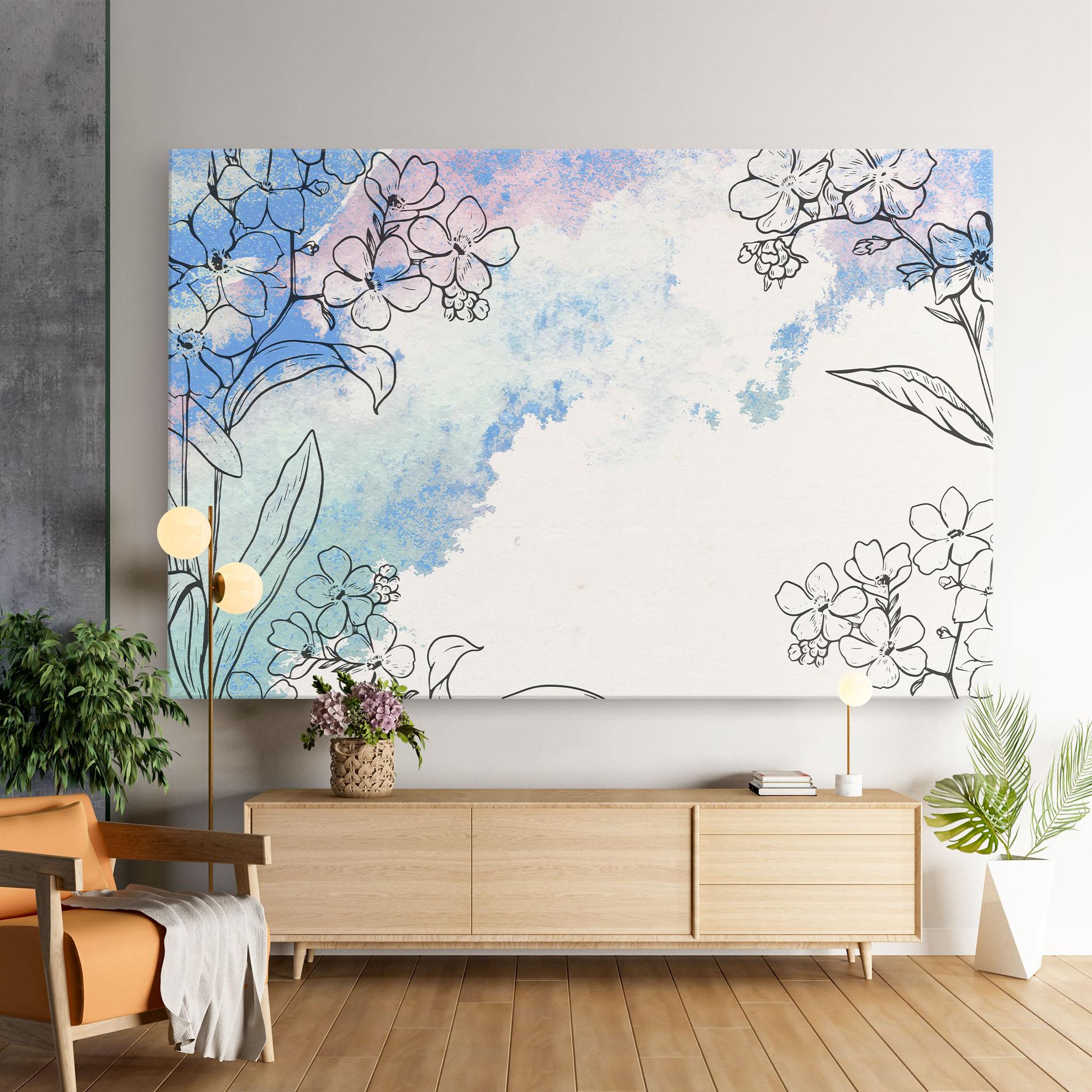Leinwandbild Blue Watercolor Flower mockup 9