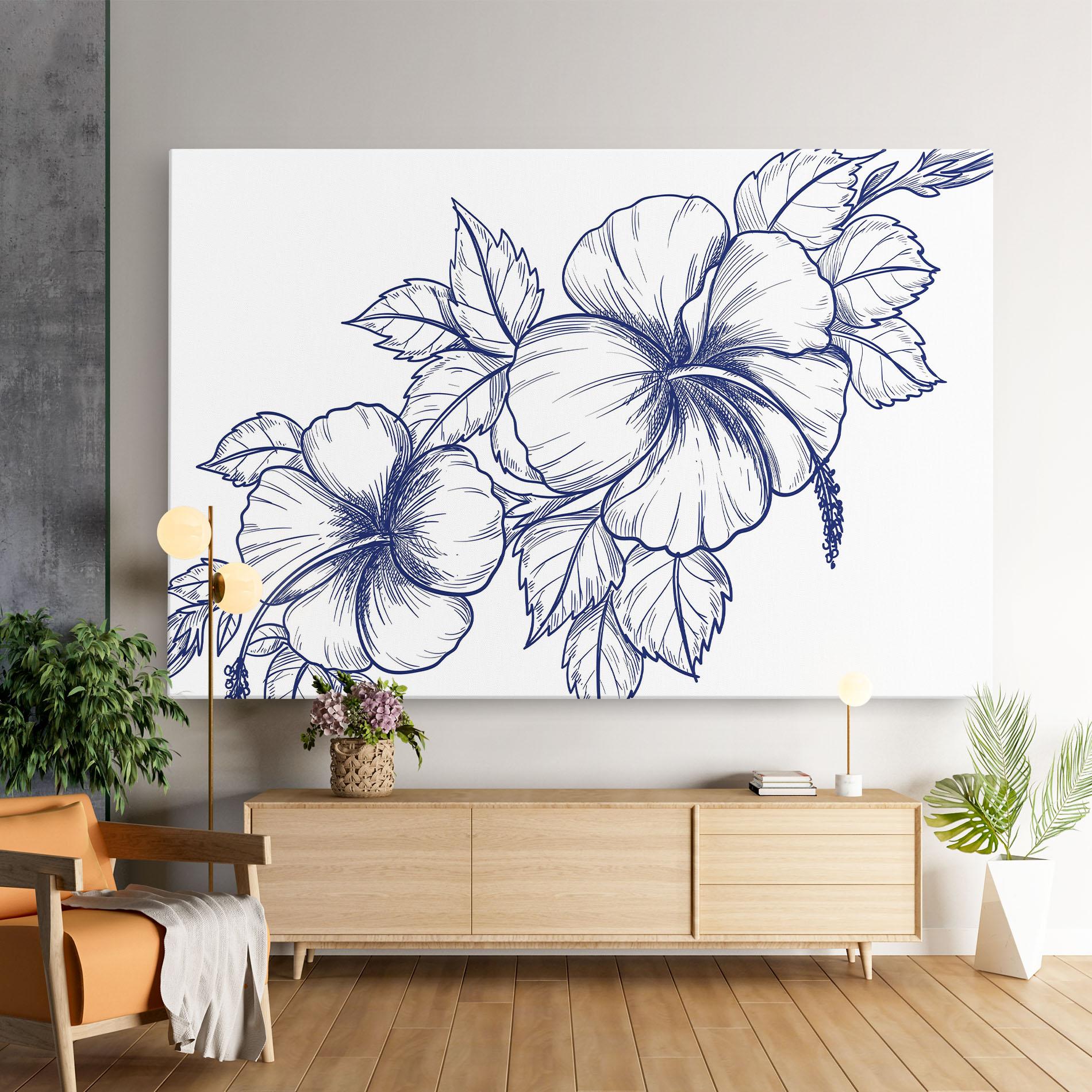 Leinwandbild Dark Blue Line Flower mockup 9
