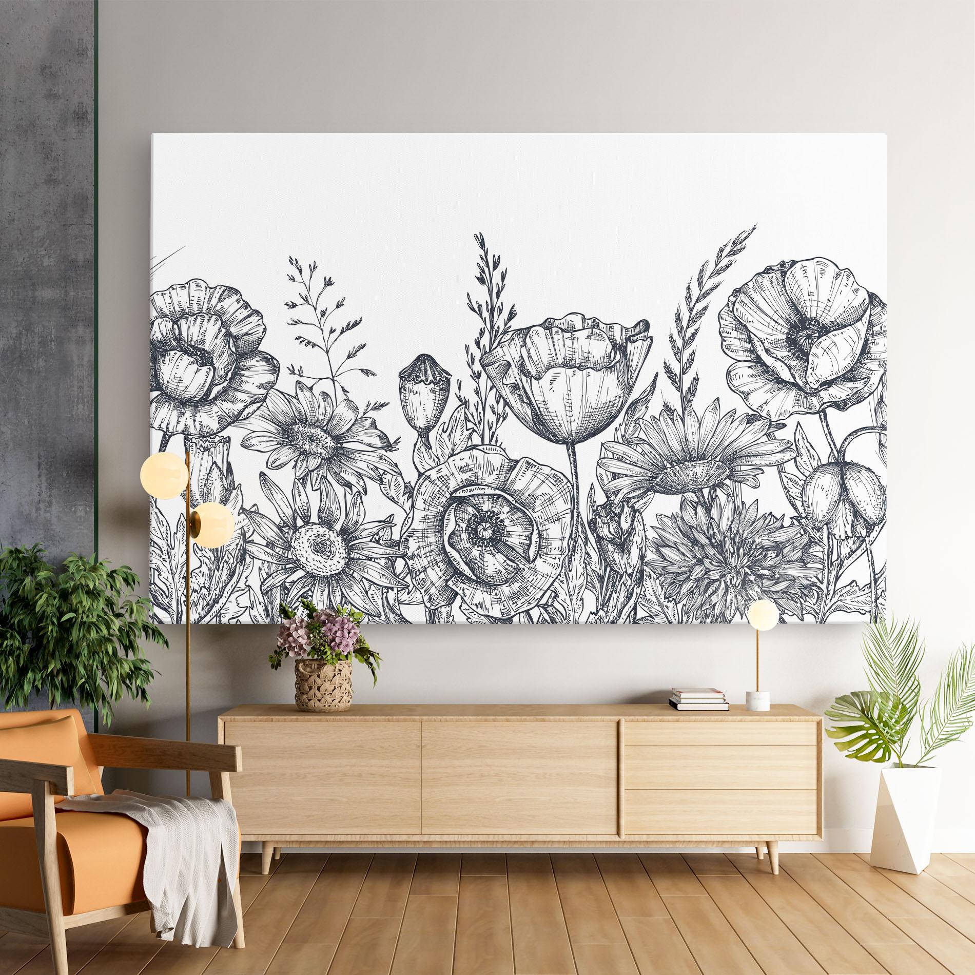 Leinwandbild Flower Grey Line mockup 9