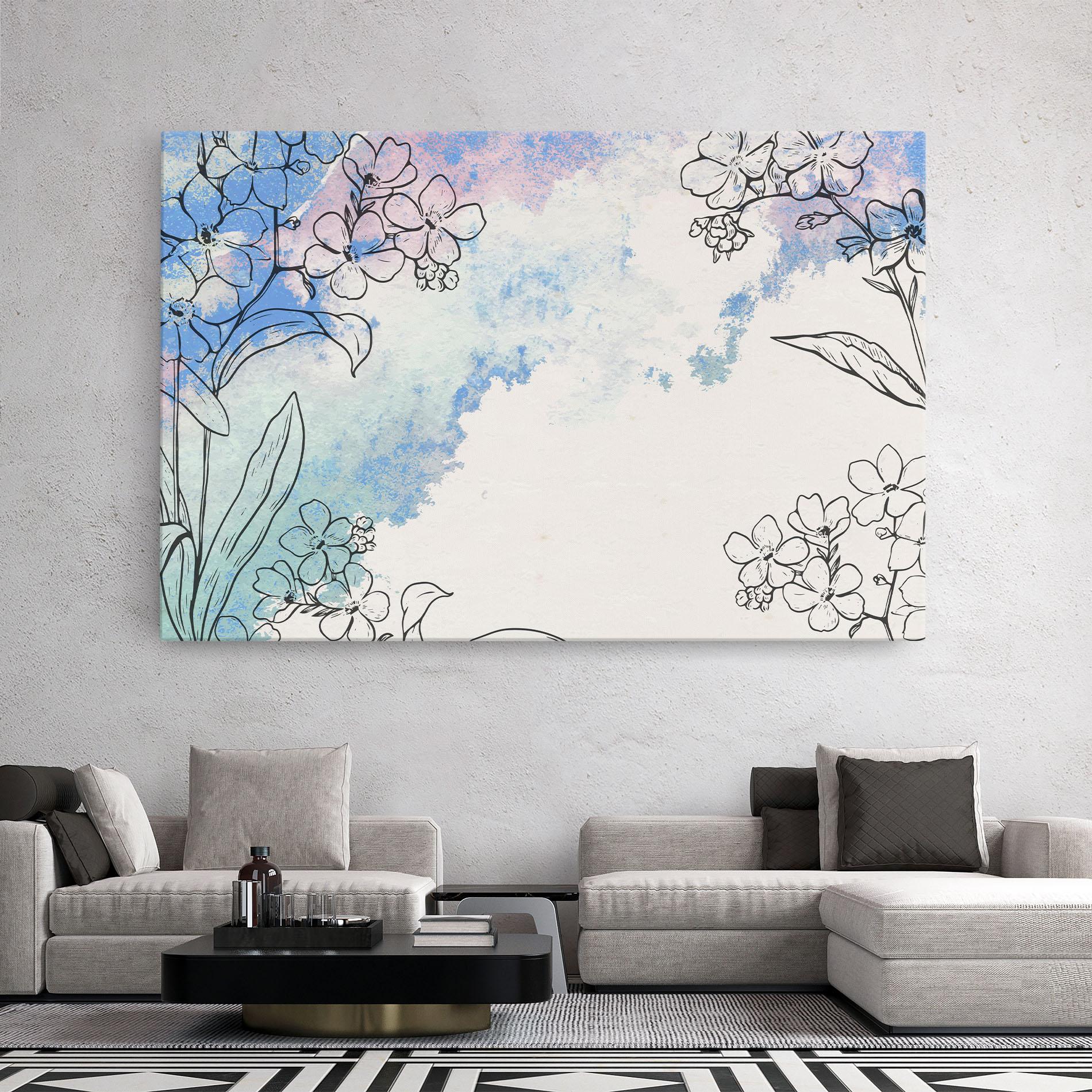 Leinwandbild Blue Watercolor Flower mockup 2