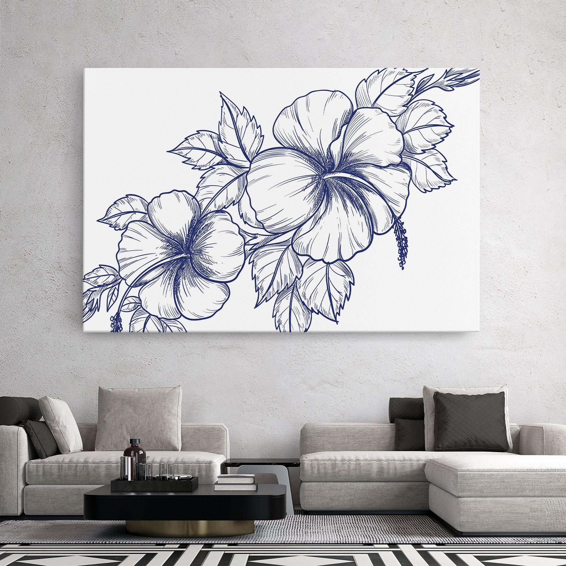 Leinwandbild Dark Blue Line Flower mockup 2