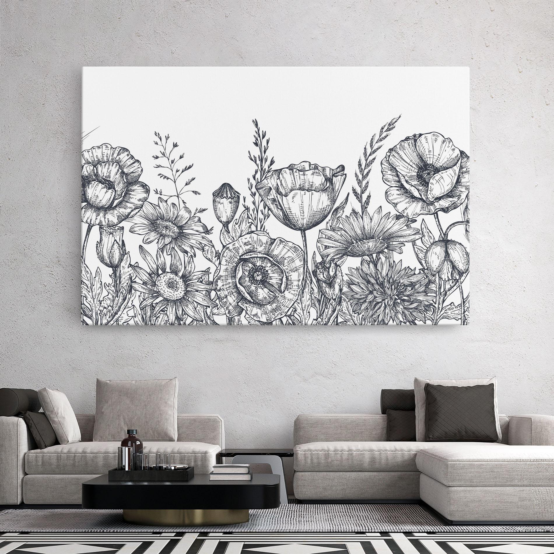 Leinwandbild Flower Grey Line mockup 2