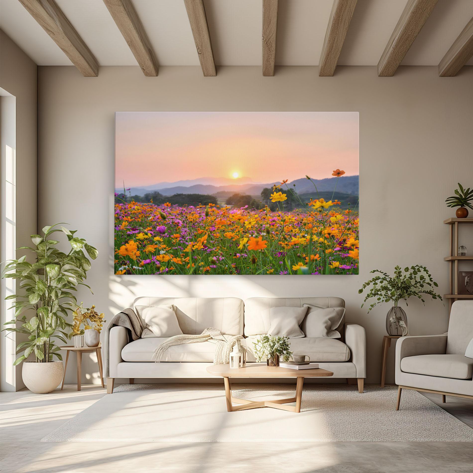 Leinwandbild Sunset Mountain Flowerf mockup 6