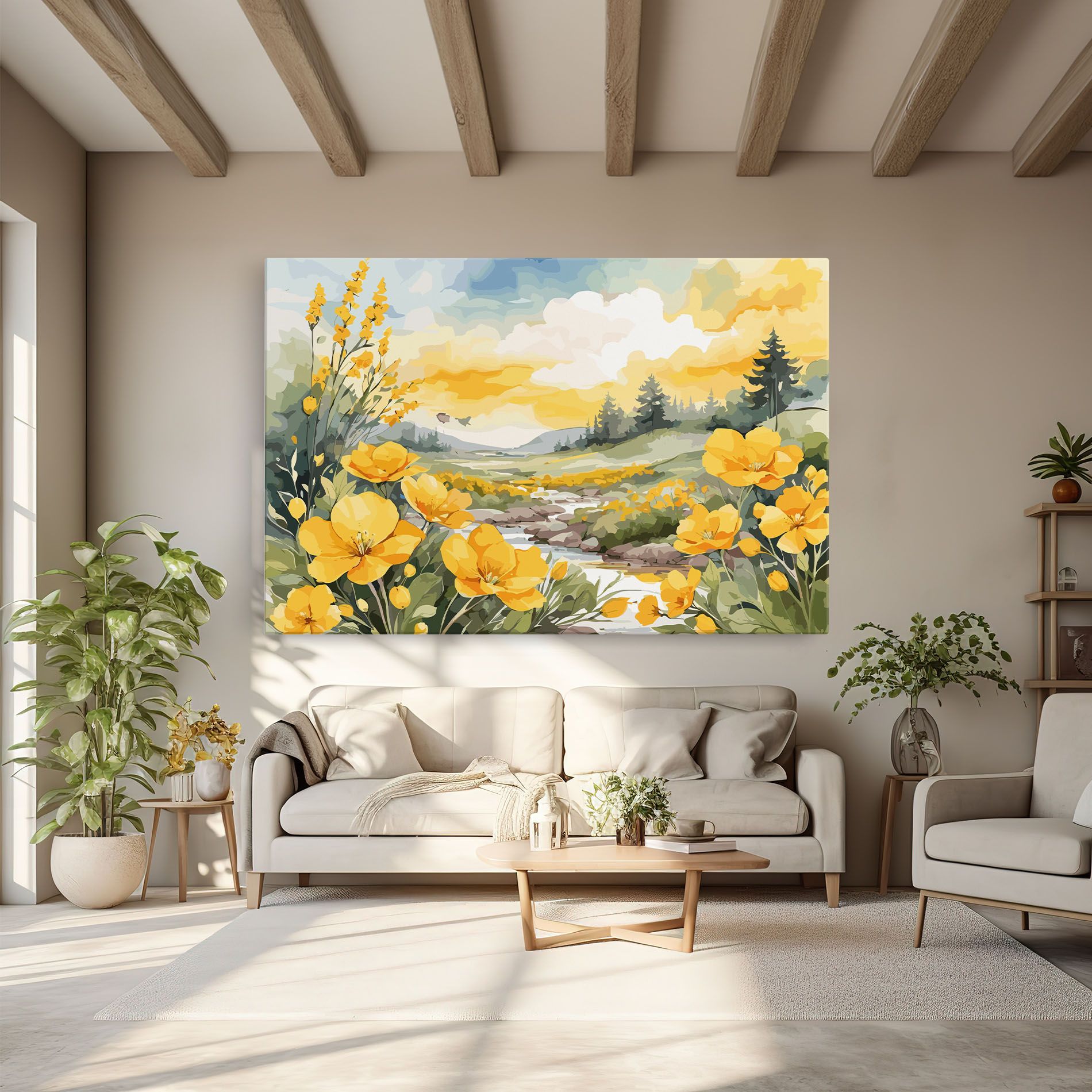 Vector_nature_landscape_with_beautiful_yellow_flowers_watercolor mockup 6