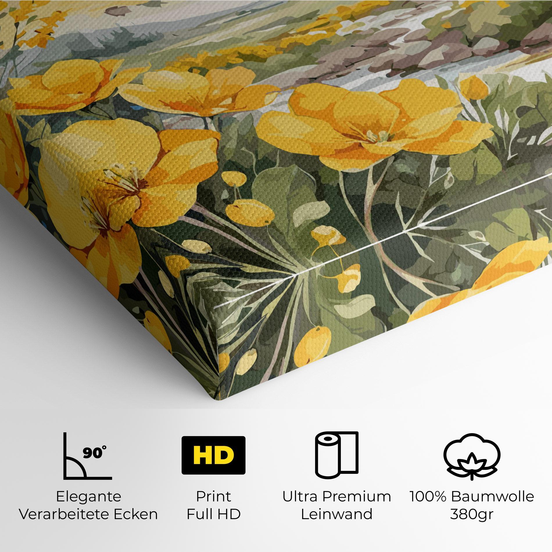 Leinwandbild Vector_nature_landscape_with_beautiful_yellow_flowers_watercolor mockup 4