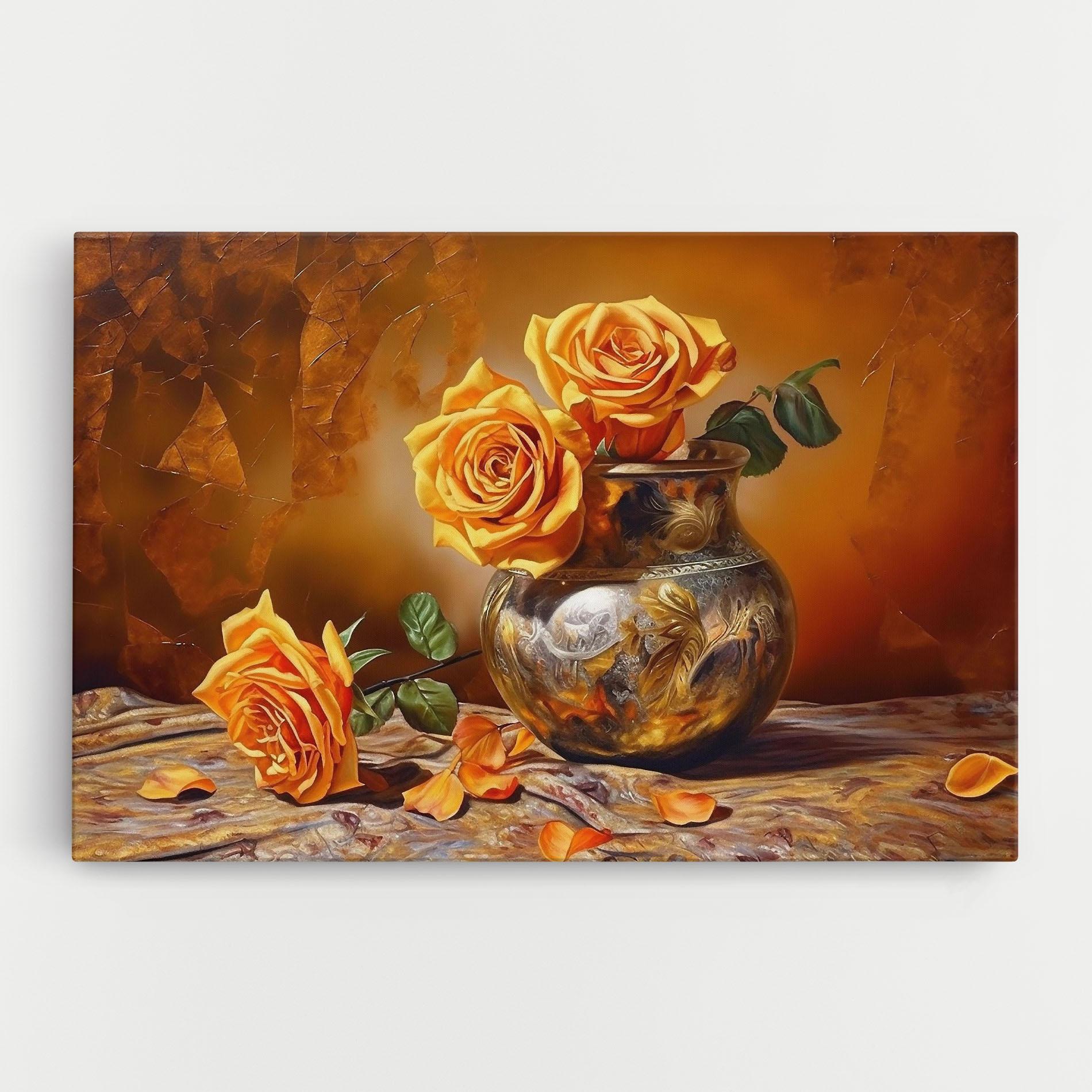 Leinwandbild Orange Roses Vase mockup 0