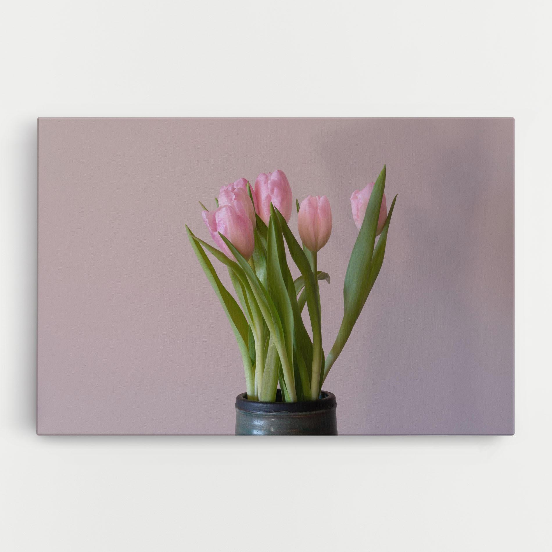 Leinwandbild Pink Tulips Vase mockup 0