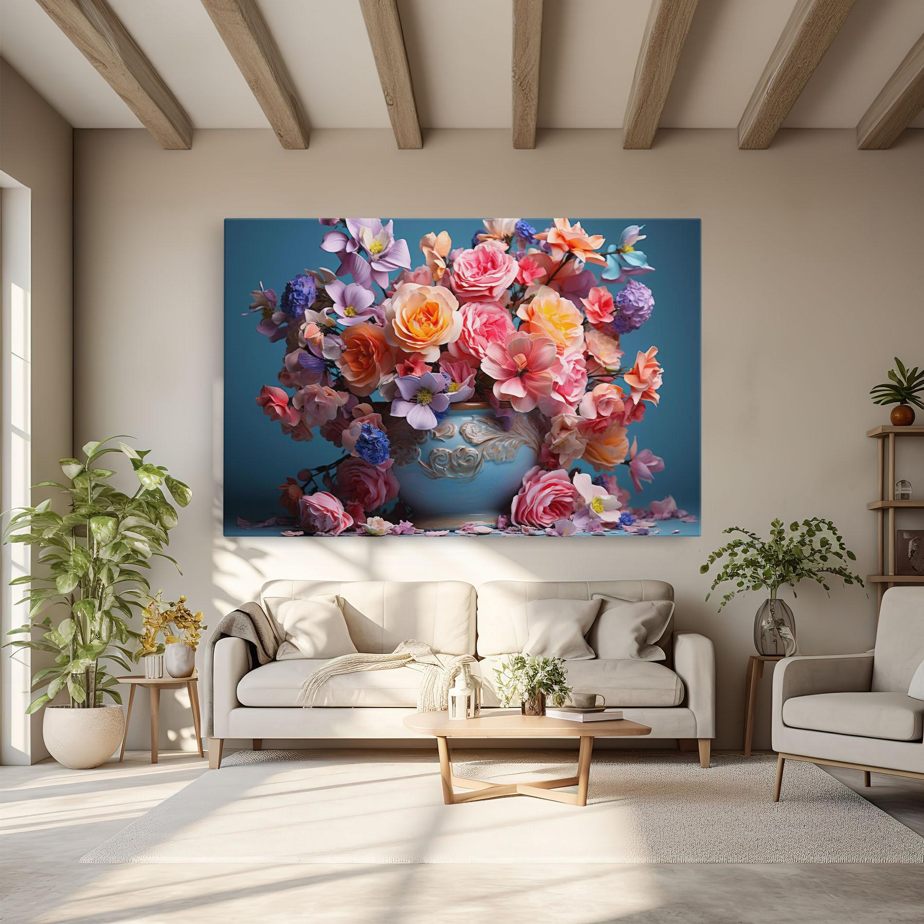 Leinwandbild Blue Vase Flowers mockup 6