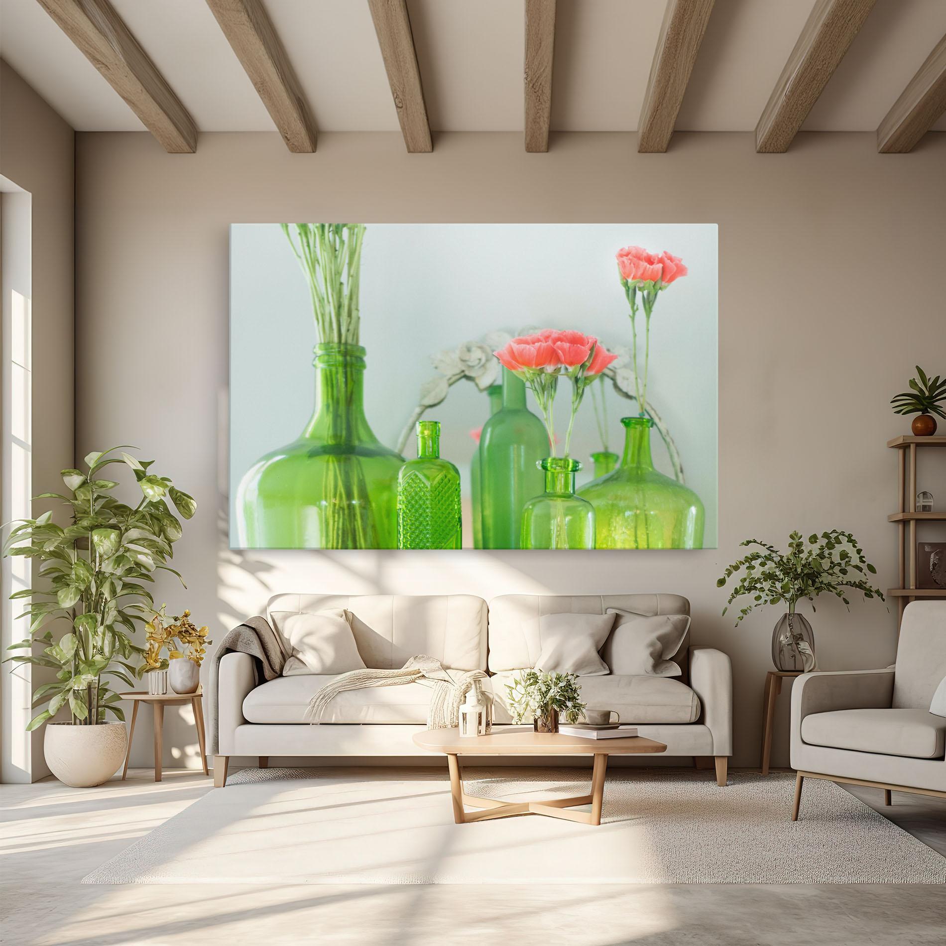 Leinwandbild Green Vase Flowers mockup 6