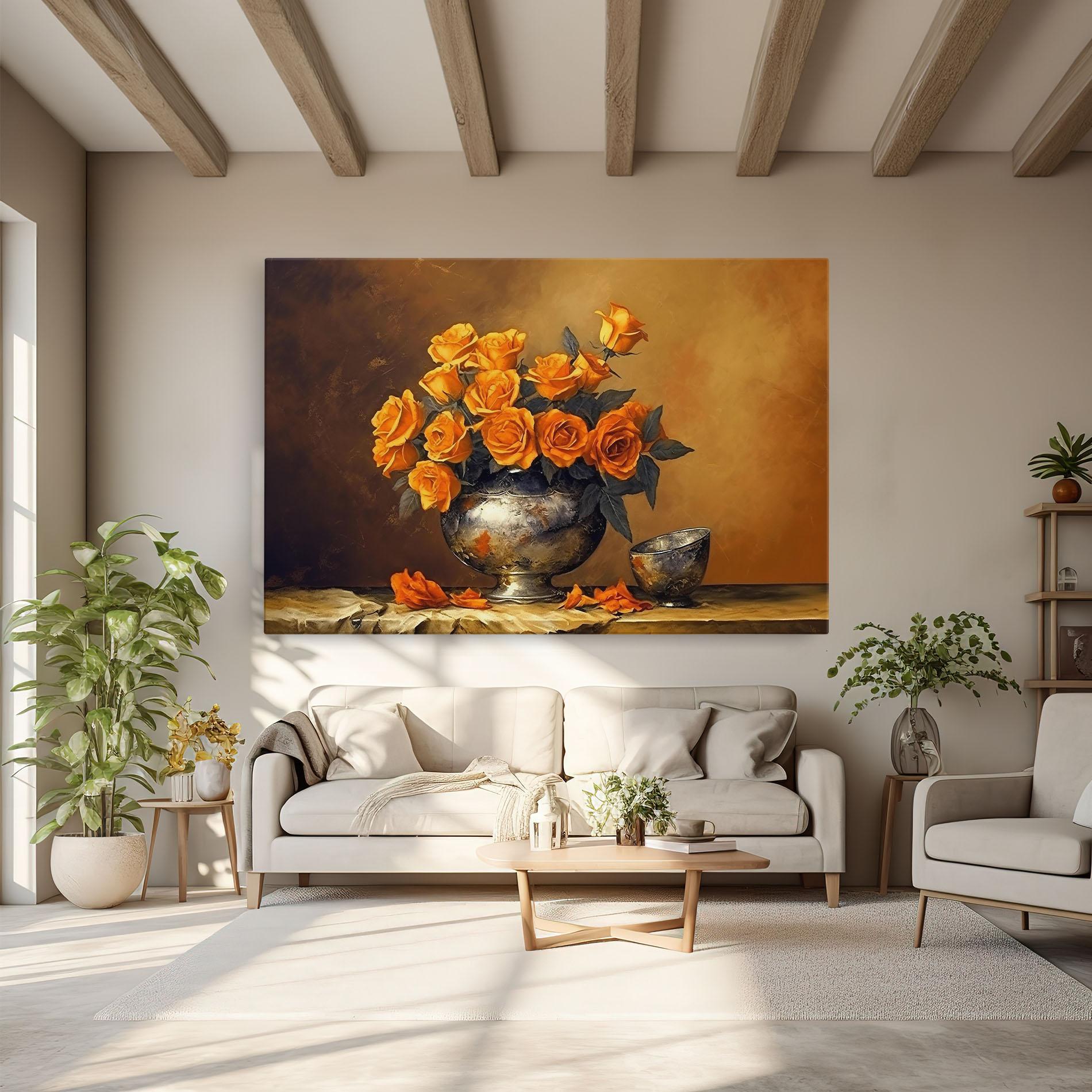 Leinwandbild Orange Rose Vase mockup 6