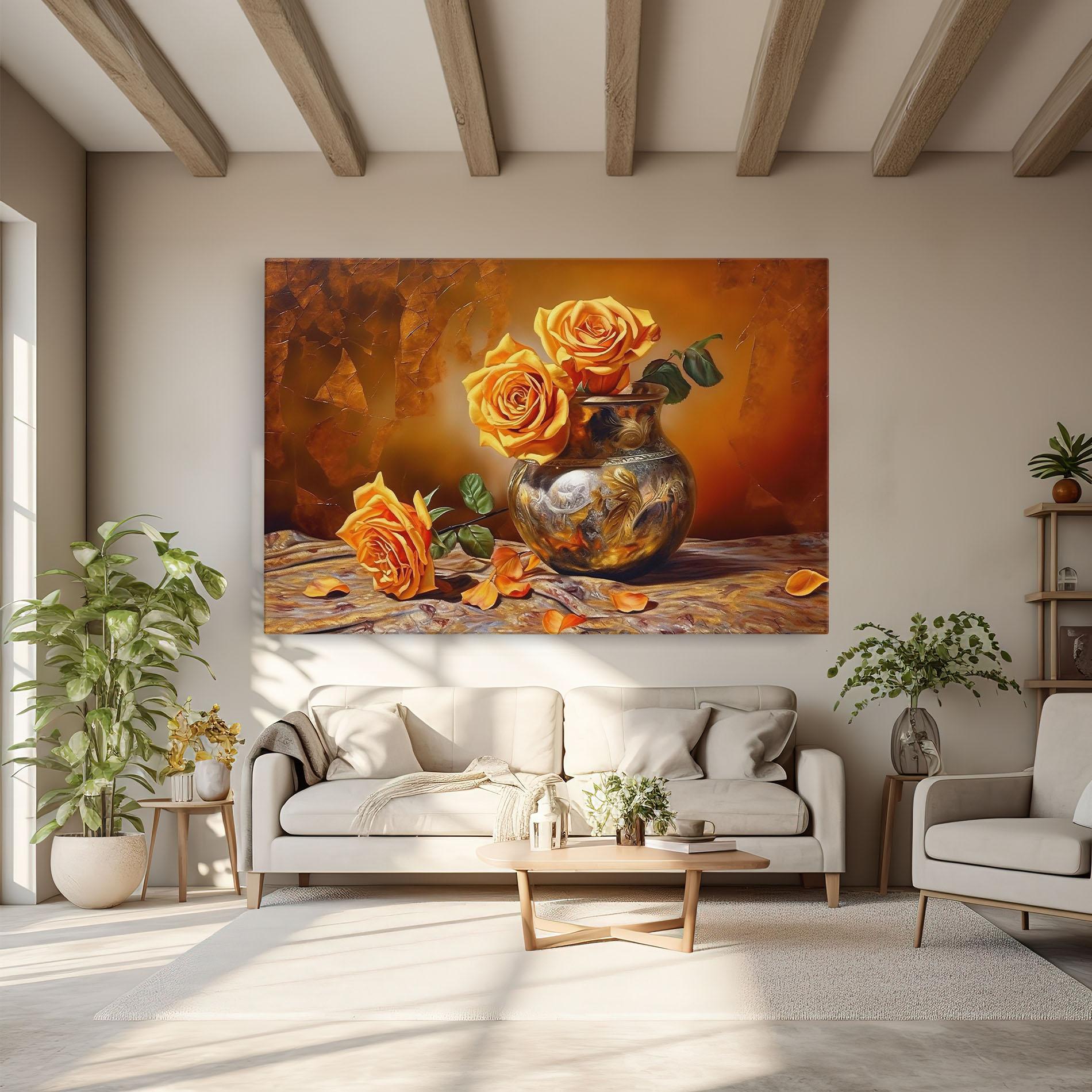 Leinwandbild Orange Roses Vase mockup 6