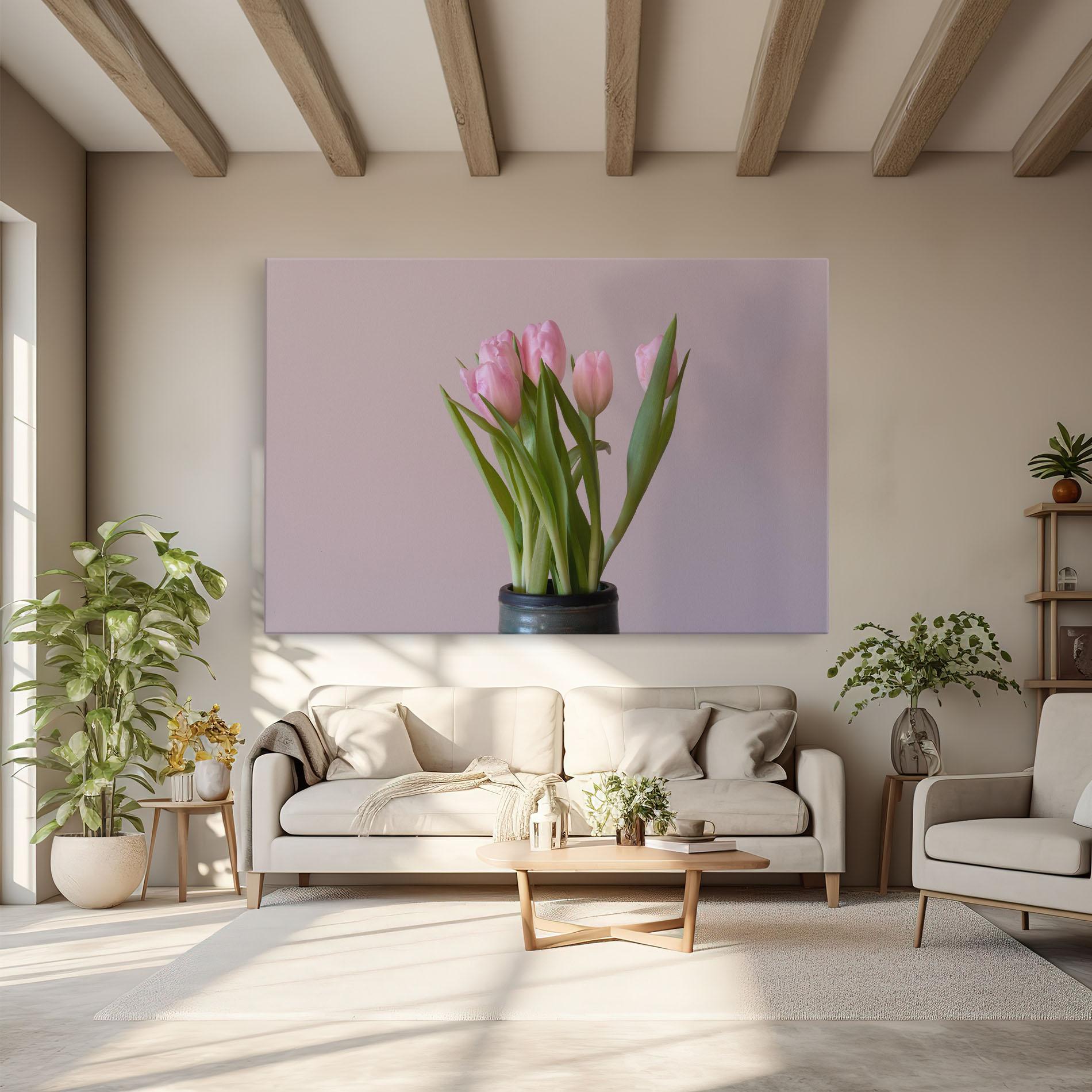 Leinwandbild Pink Tulips Vase mockup 6